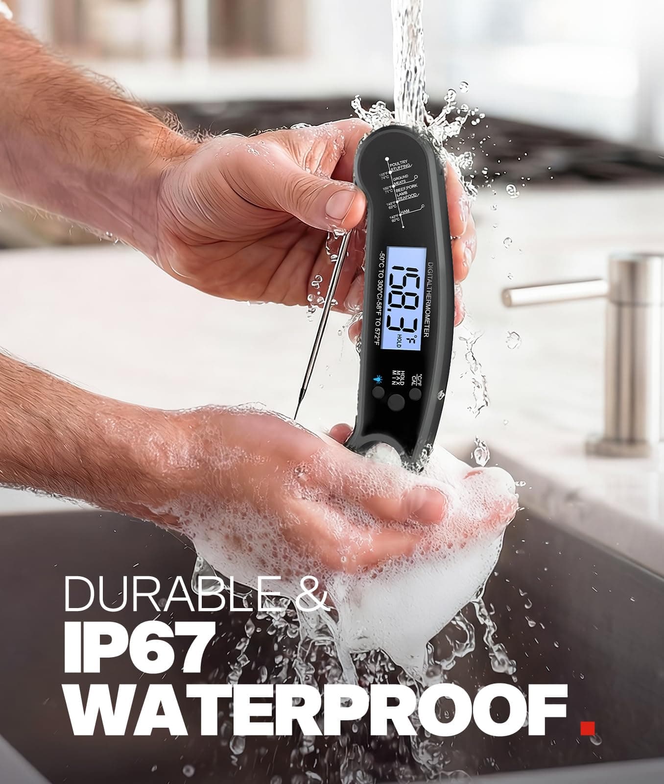 Meat Thermometer Digital, 1-2 Sec Instant Read, Grilling, Cooking, Food, view 5