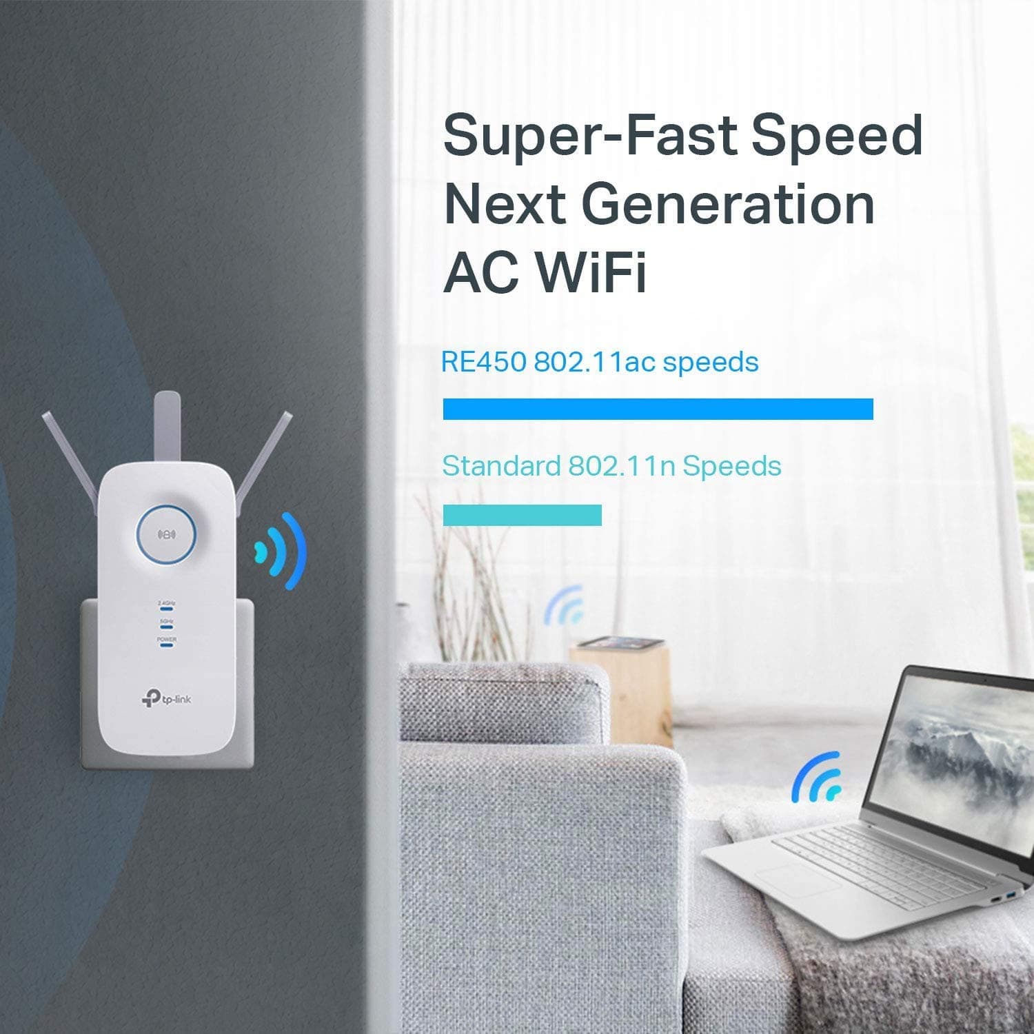 TP-Link AC1750 WiFi Extender (RE450), PCMag Editor's Choice, Up to 1750Mbps, Dual Band WiFi Repeater, Internet Booster, Extend WiFi Range Further, view 8