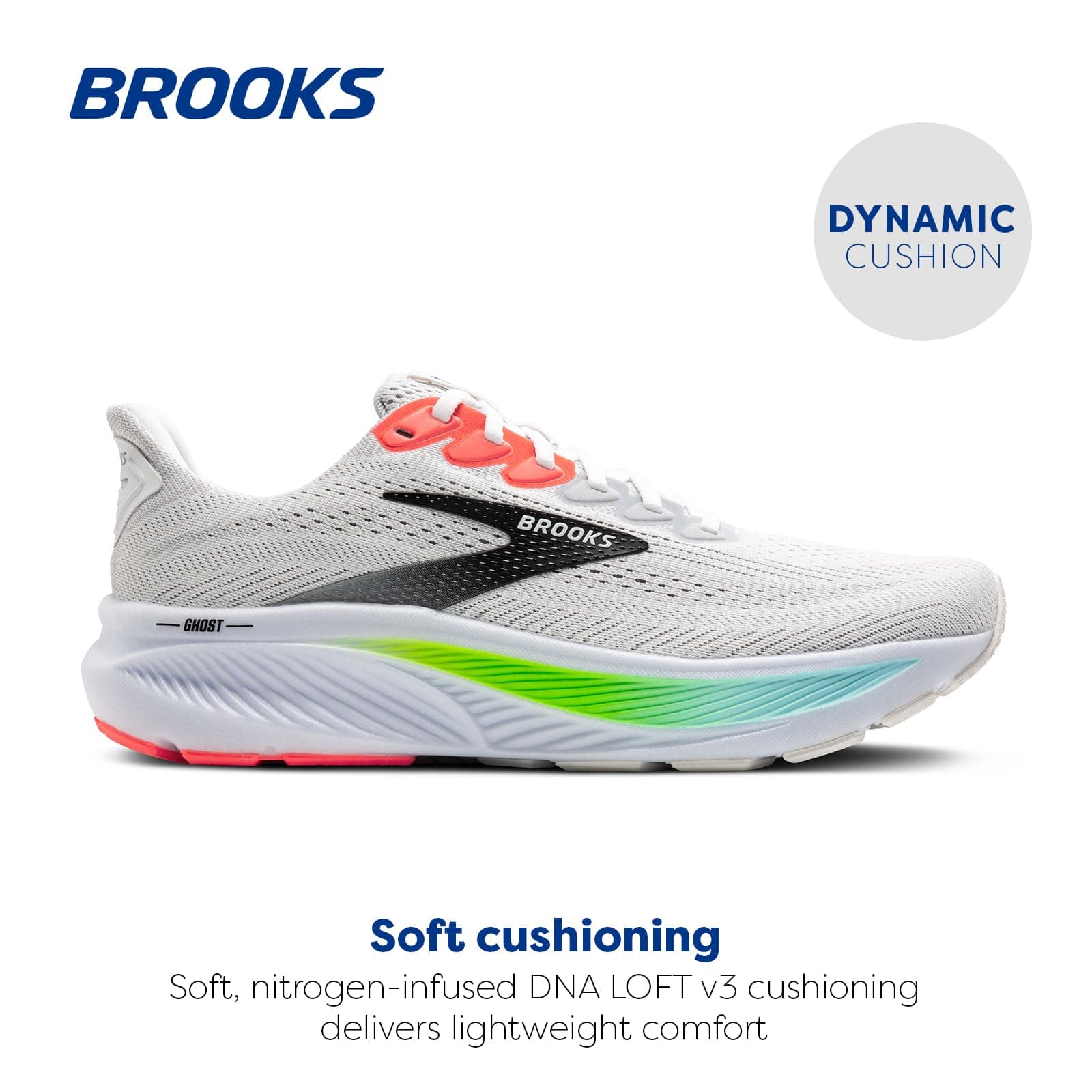 Brooks Men’s Ghost 17 Neutral Running Shoe - White/Pink Clay/Gecko - 10.5 Medium, view 3