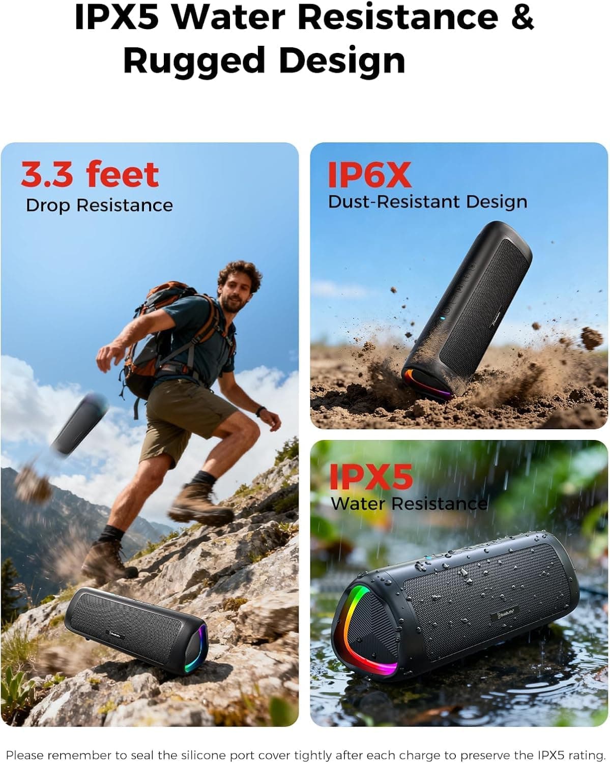 Bluetooth Speaker, 20W HD Sound, Portable Wireless, IPX5 Waterproof, Up to 24H Playtime, TWS Pairing, for Home/Party/Outdoor/Camping/Beach Essentials, Electronic Gadgets, Birthday Gift (Black), view 4