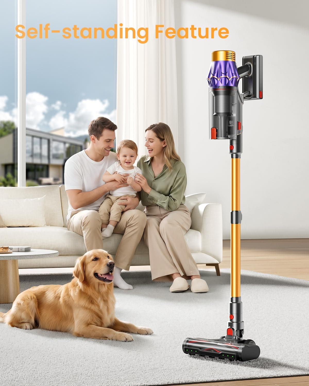 Cordless Vacuum Cleaner, 650W/60KPA/70 Mins Vacuum Cleaners for Home with Self-Standing, Anti-Tangle Vacuum Cordless, Smart Display and 1.8L Cup Cordless Stick Vacuum Cleaner for Pet Hair/Carpets, view 4