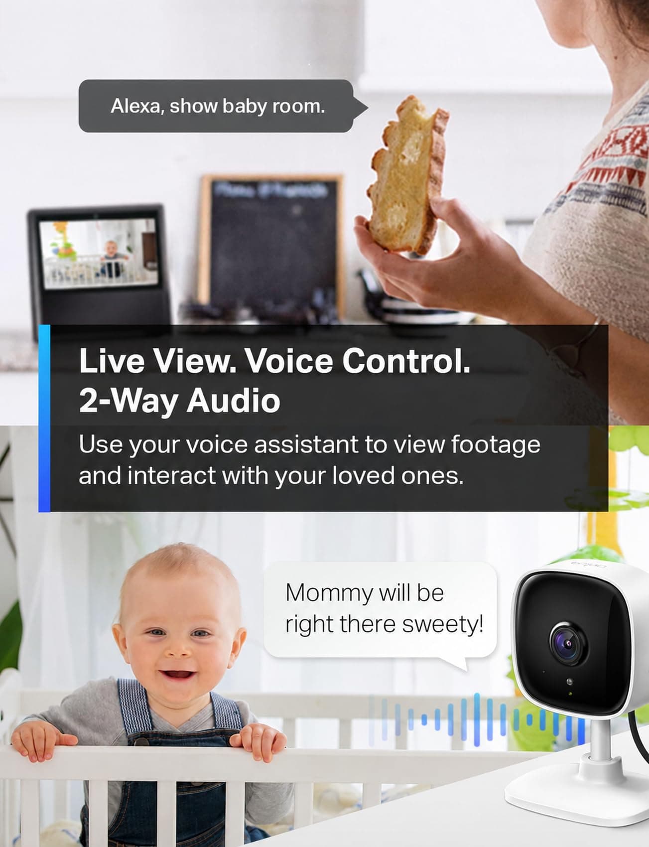 TP-Link Tapo 1080P Indoor Security Camera for Baby Monitor, Dog Camera w/Motion Detection, 2-Way Audio Siren, Night Vision, Cloud & SD Card Storage, Works w/Alexa & Google Home (Tapo C100), view 4