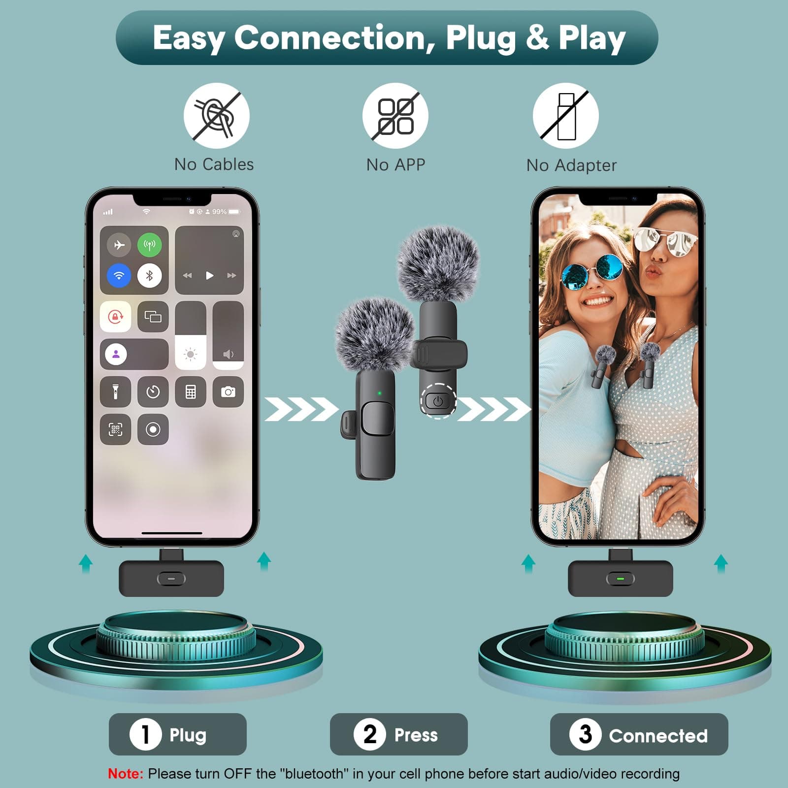 MAYBESTA Wireless Mini Microphone for iPhone, Android Phone - 2 Pack Lavalier Lapel Mic for Audio Video Recording - Clip on Content Creator Microphones for YouTube Tiktok Podcast Vlogging, view 5