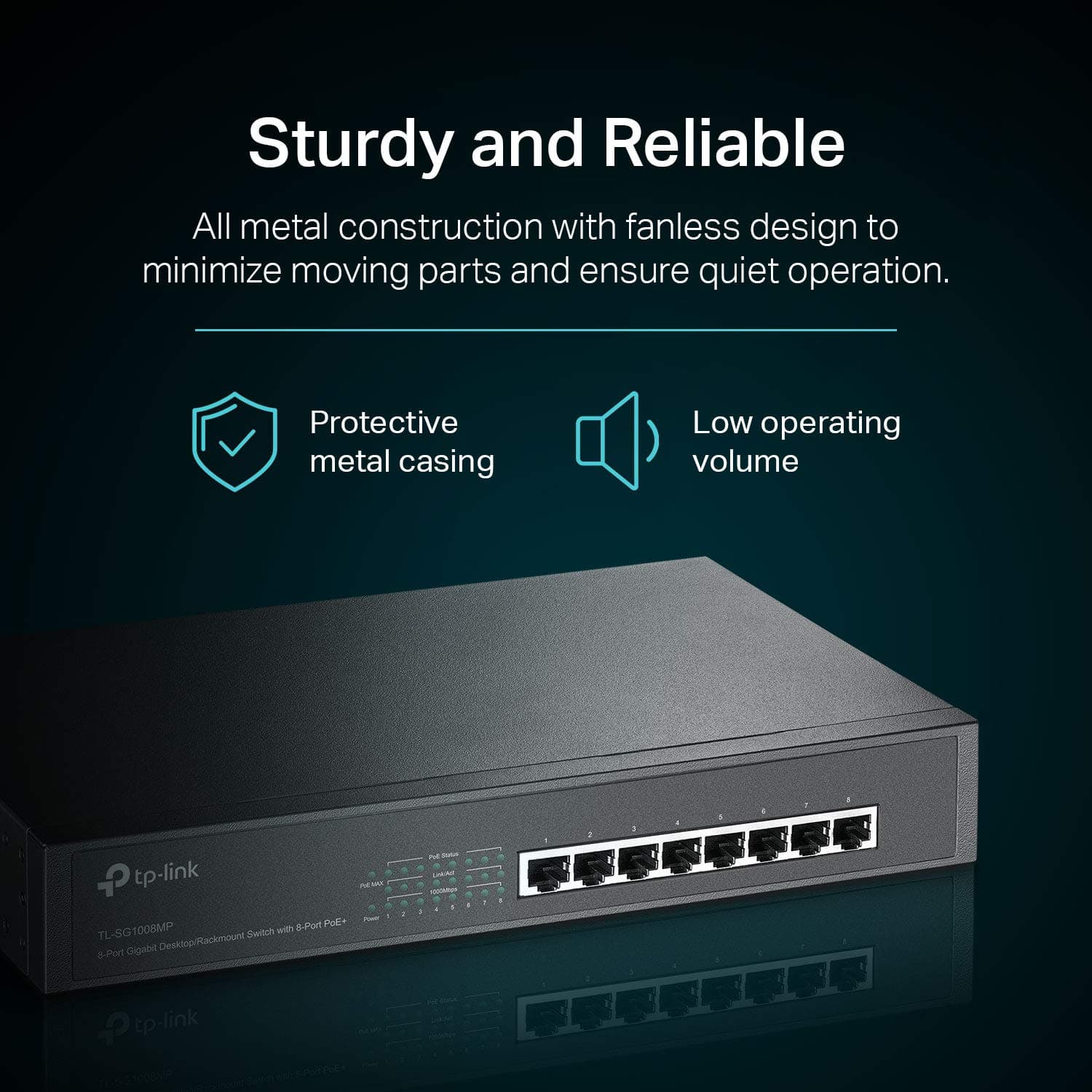 TP-Link 8 Port Gigabit PoE Switch | 8 PoE+ Ports @126W | Plug & Play | Limited Lifetime Protection | Desktop/ Rackmount | Prioritized Power Supply | Sturdy Metal | Shielded Ports (TL-SG1008MP), view 2