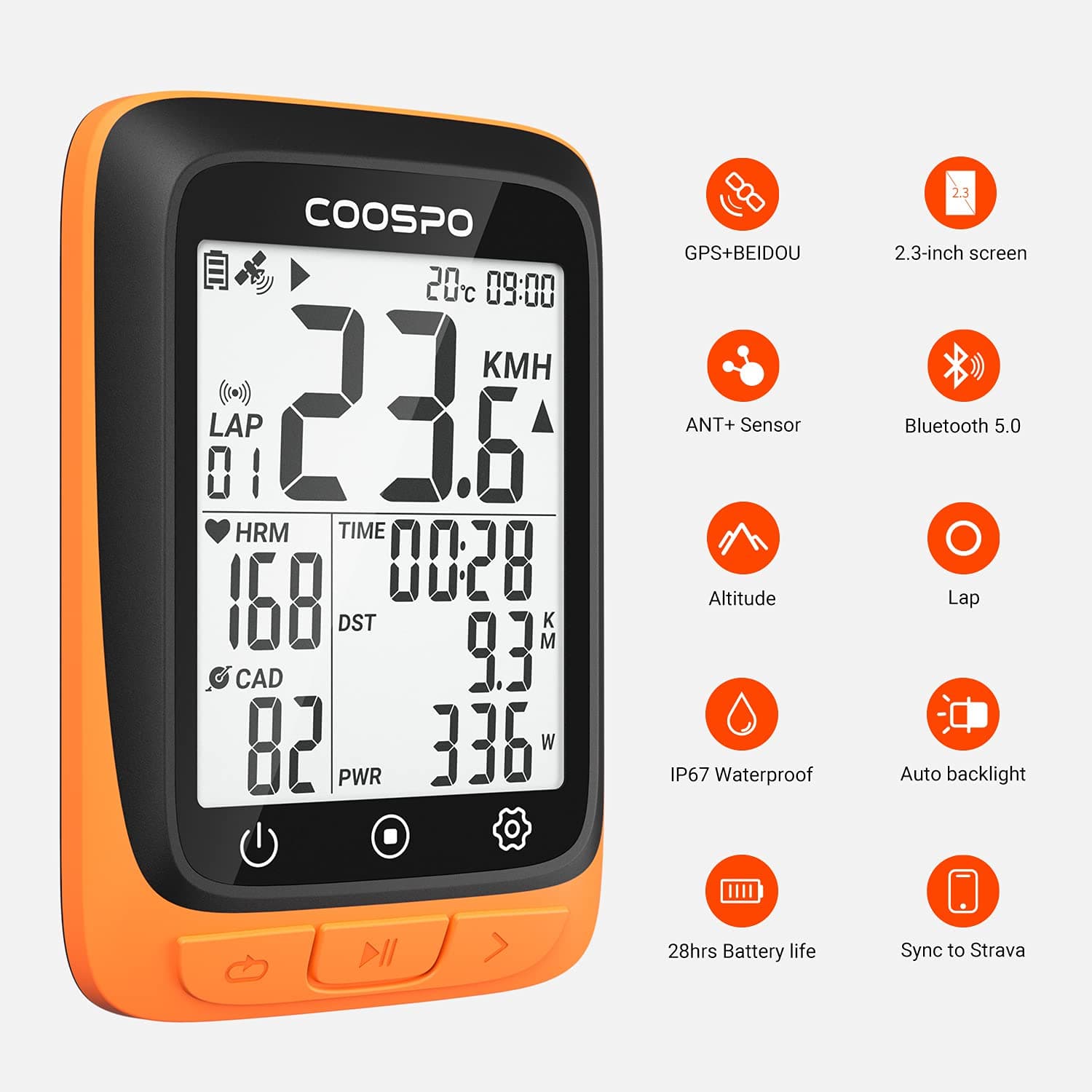 COOSPO Bike Computer Wireless GPS, Cycling Computer GPS Bike Tracker with Bluetooth/ANT+, Waterproof Bicycle Computer GPS Speedometer with Auto Backlight, 2.4 inch LCD Display, view 5