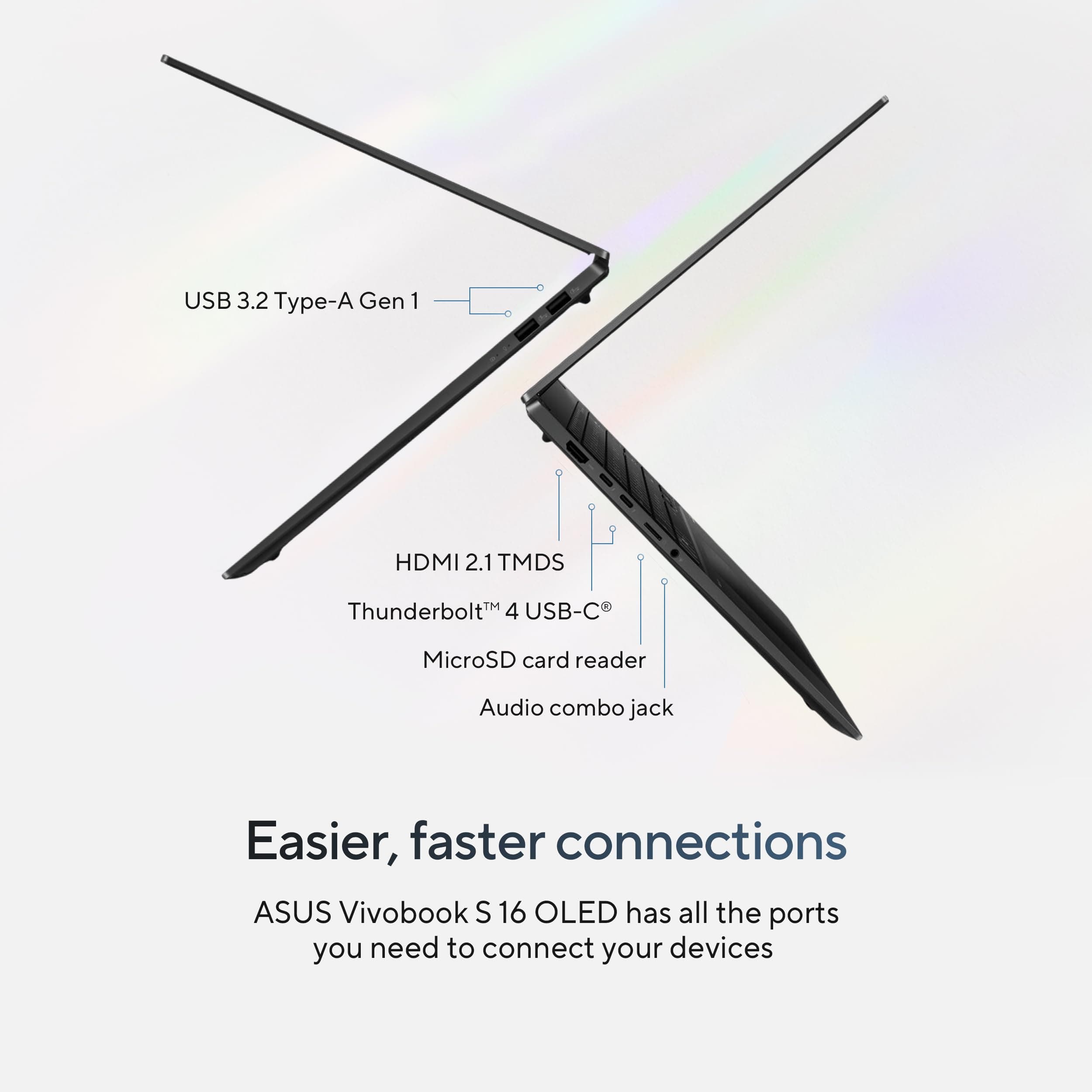 ASUS Vivobook S 16 OLED Laptop, Intel Core Ultra 9 185H, 16GB, 1TB SSD, Neutral Black, S5606MA-DS96, Intel Evo Edition, view 6
