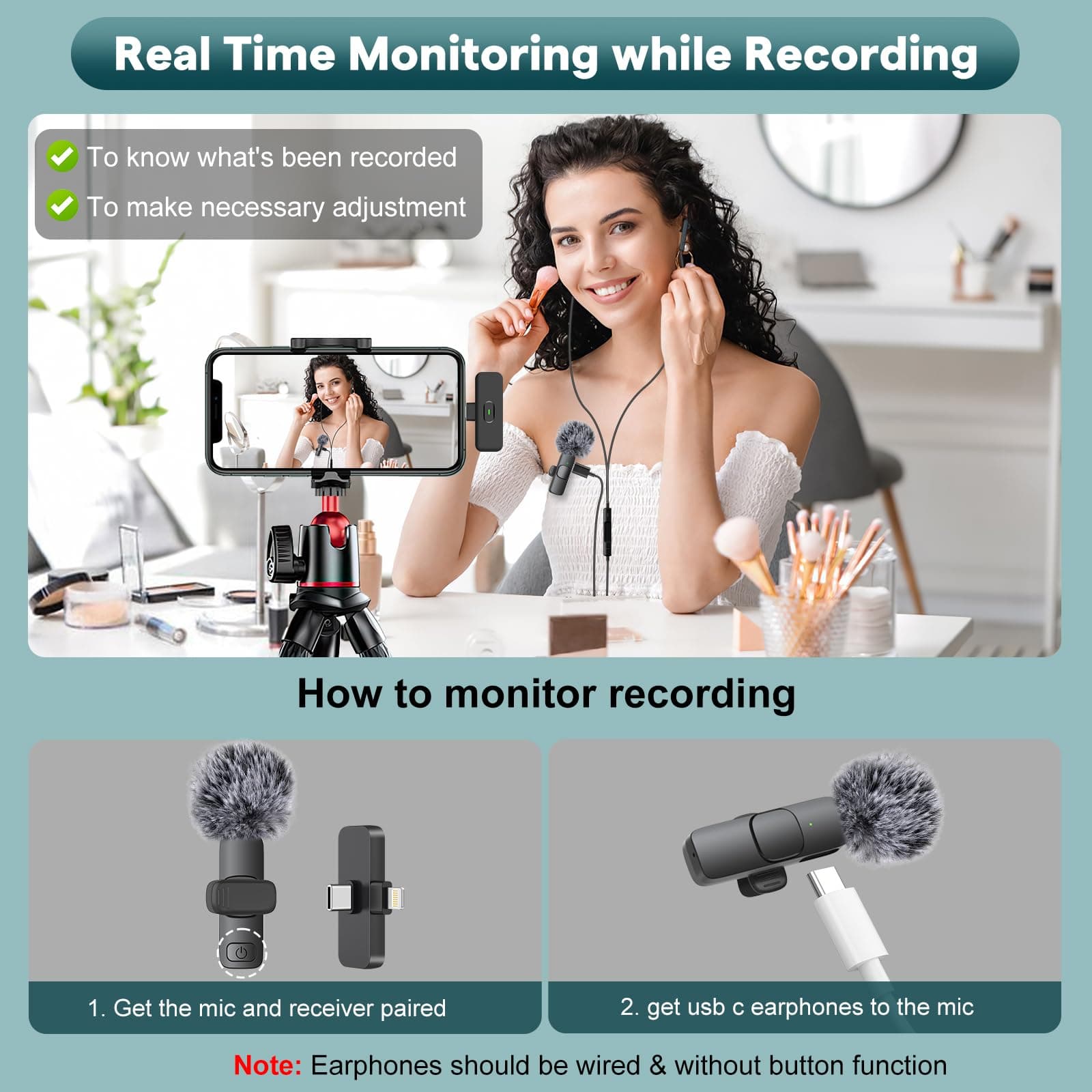 MAYBESTA Wireless Mini Microphone for iPhone, Android Phone - 2 Pack Lavalier Lapel Mic for Audio Video Recording - Clip on Content Creator Microphones for YouTube Tiktok Podcast Vlogging, view 6