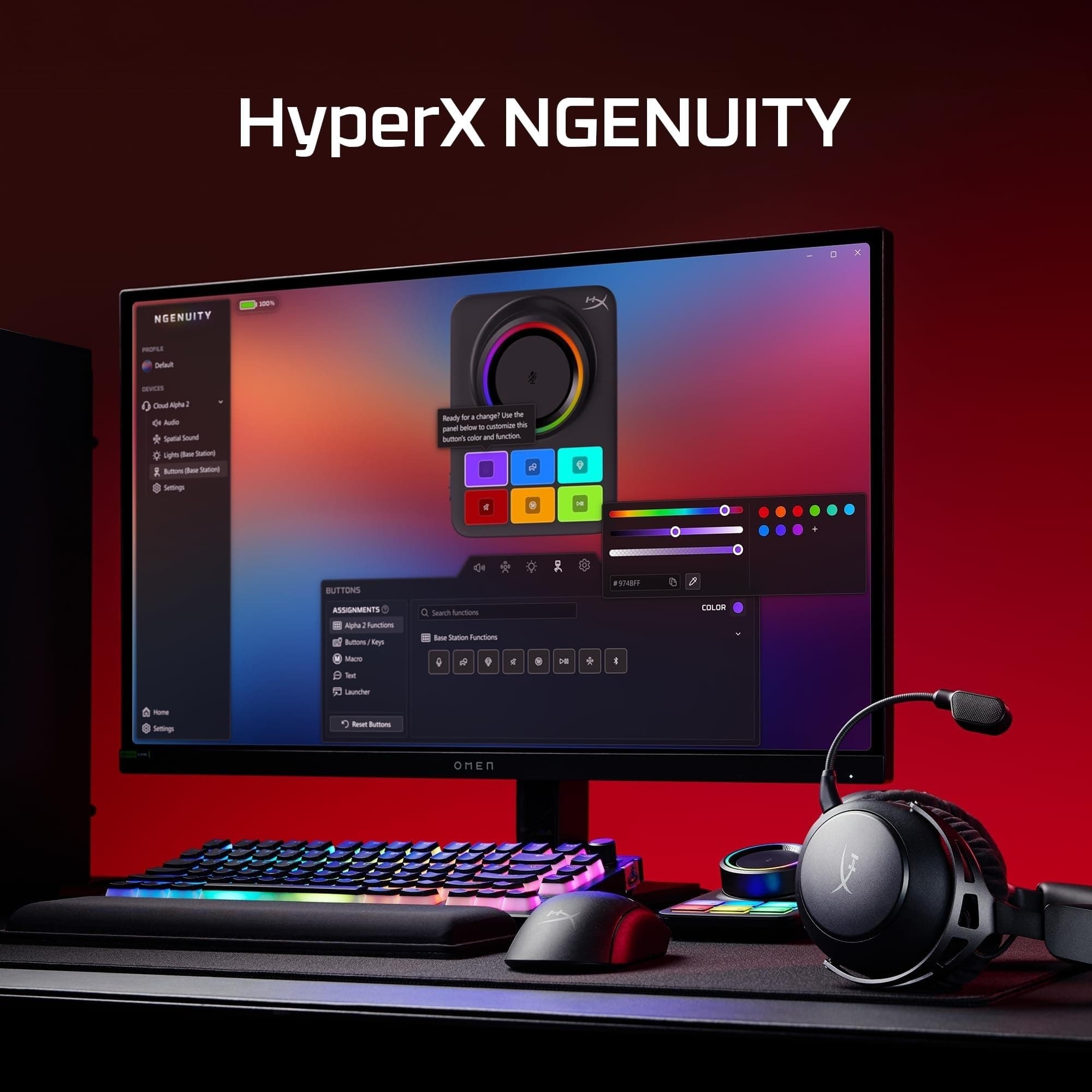 HyperX Cloud Alpha 2 – Wireless Gaming Headset with 53mm Dual-Chamber Drivers and up to 250 Hours Battery Life, RGB Base Station, Simultaneous 2.4GHz & Bluetooth - Black, view 10