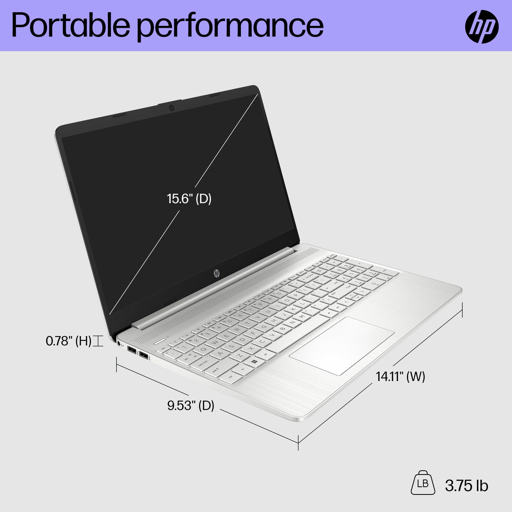 HP 15 inch Laptop, HD Display, AMD Ryzen 5 5500U, 8 GB RAM, 256 GB SSD, AMD Radeon Graphics, Windows 11 Home, 15-ef2099nr (2023), view 5