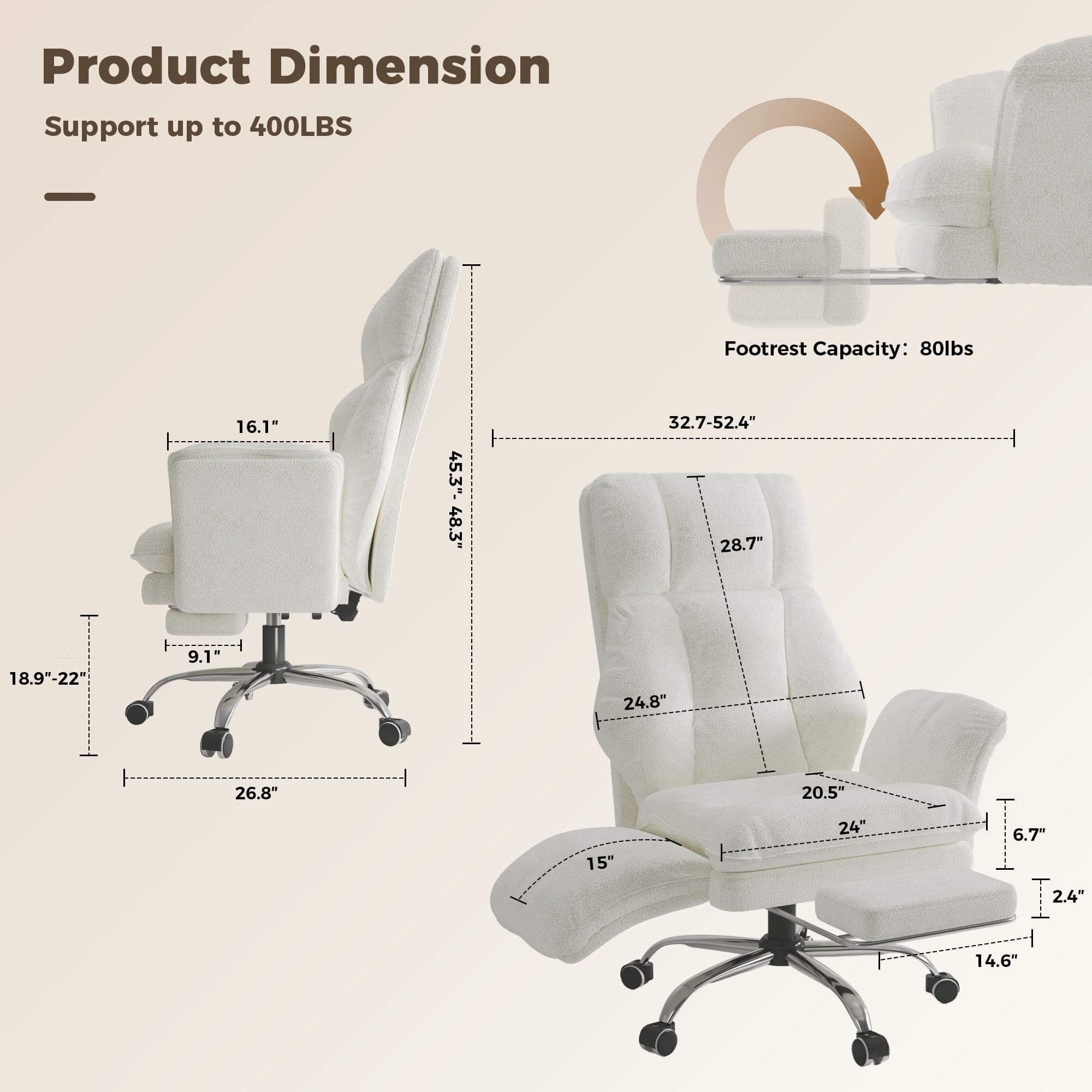 Big and Tall Office Chair, Flip Armrests for Pets & Cross Legged Sitting, view 9