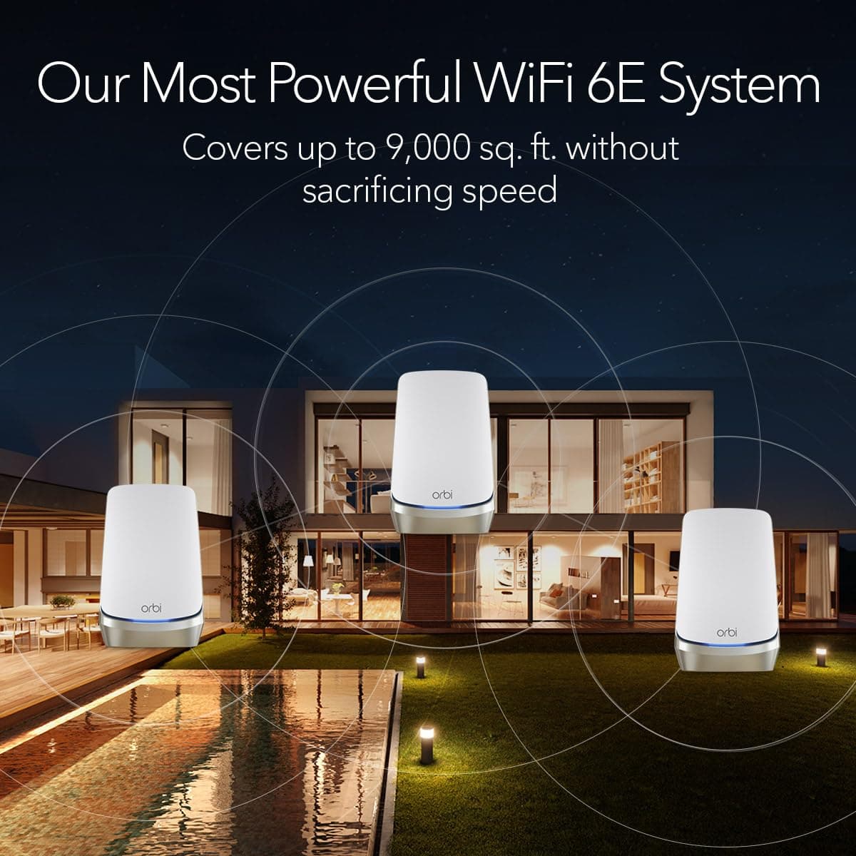 NETGEAR Orbi Quad-Band WiFi 6E Mesh Network System (RBKE963), Router + 2 Satellite Extenders, Security Features, Up to 10.8 Gbps, Coverage up to 9,000 sq. ft., 200 Devices, 10 Gig Internet Port, view 4