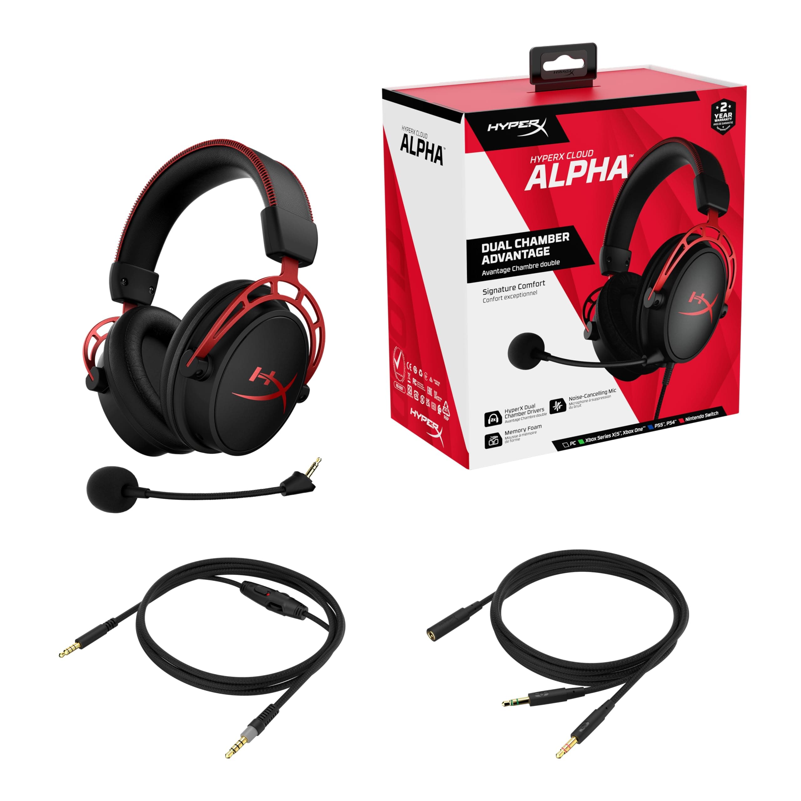 HyperX Cloud Alpha - Gaming Headset, Dual Chamber Drivers, Legendary Comfort, Aluminum Frame, Detachable Microphone, Works on PC, PS4, PS5, Xbox One, Xbox Series X|S, Nintendo Switch and Mobile – Red, view 7