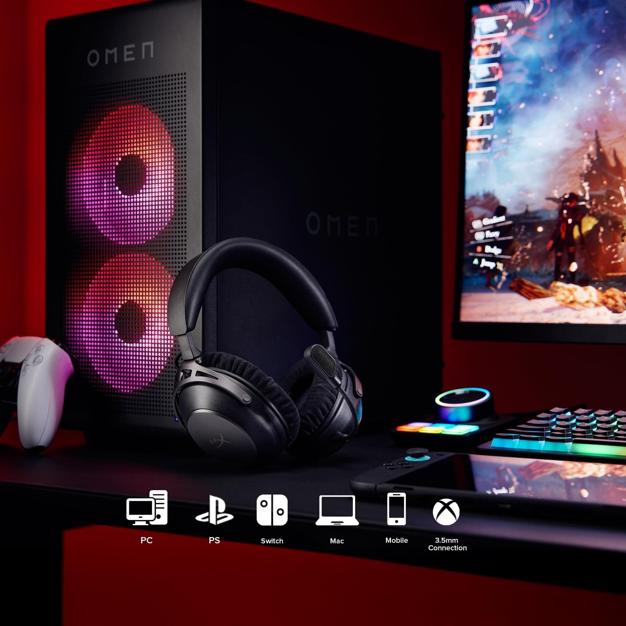 HyperX Cloud Alpha 2 – Wireless Gaming Headset with 53mm Dual-Chamber Drivers and up to 250 Hours Battery Life, RGB Base Station, Simultaneous 2.4GHz & Bluetooth - Black, view 6