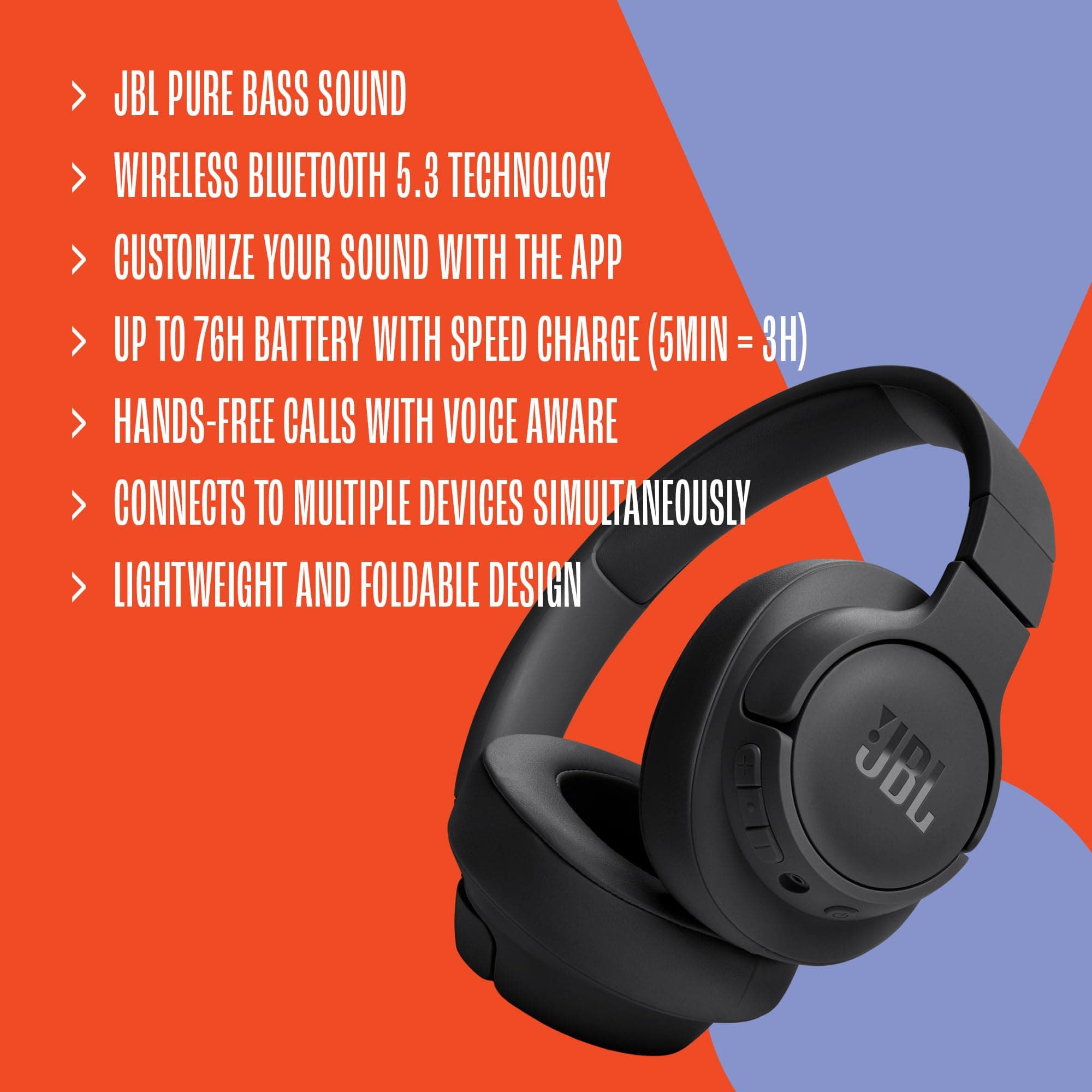 JBL Tune 720BT - Wireless Over-Ear Headphones - Blue, view 7