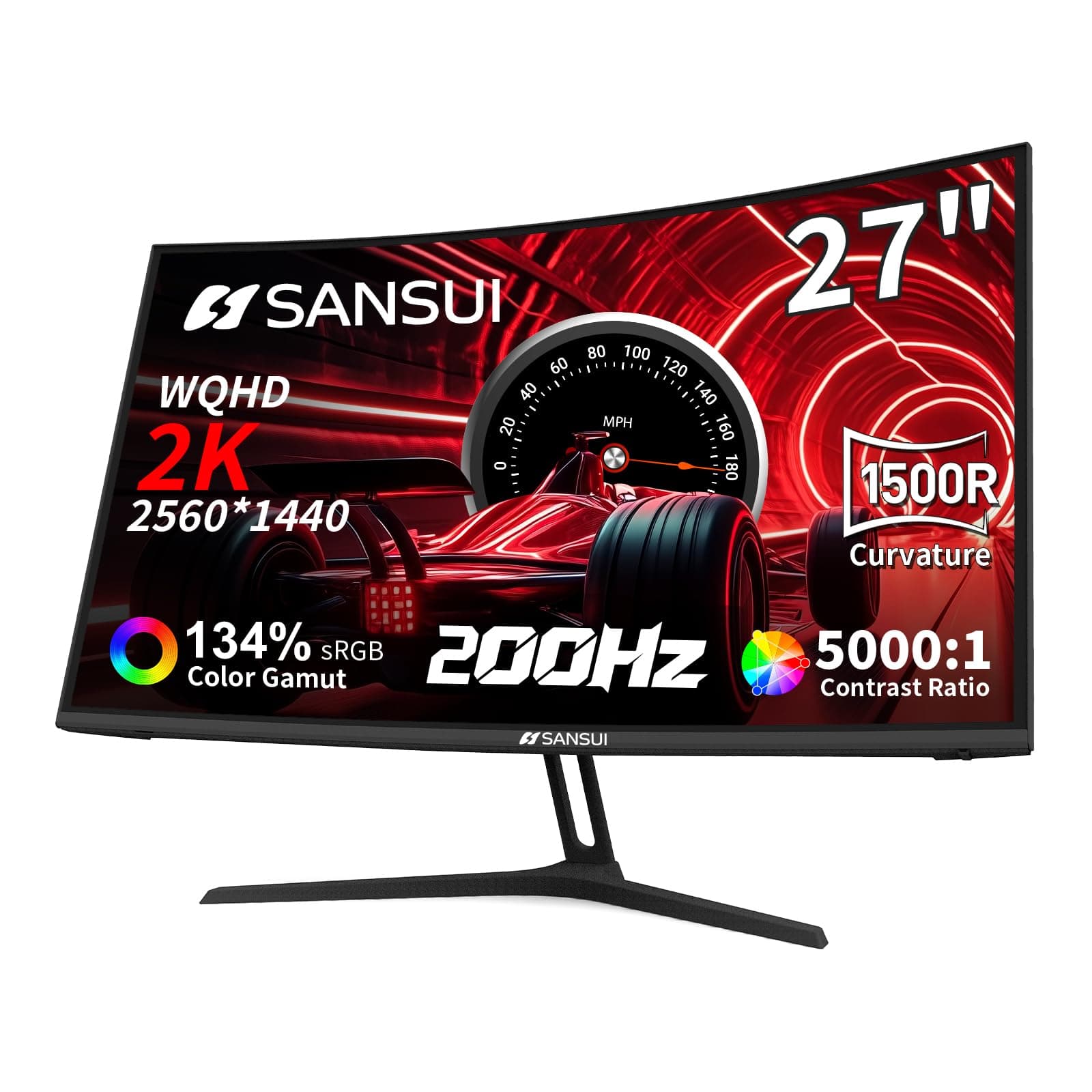 SANSUI 27 Inch WQHD 2560X1440 Curved Gaming Monitor 200Hz MPRT 1ms