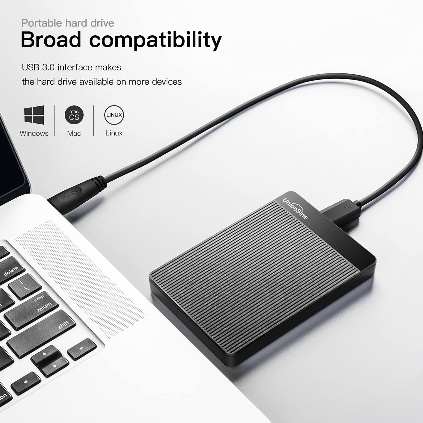 UnionSine 1TB Ultra Slim Portable External Hard Drive HDD-USB 3.0, view 2