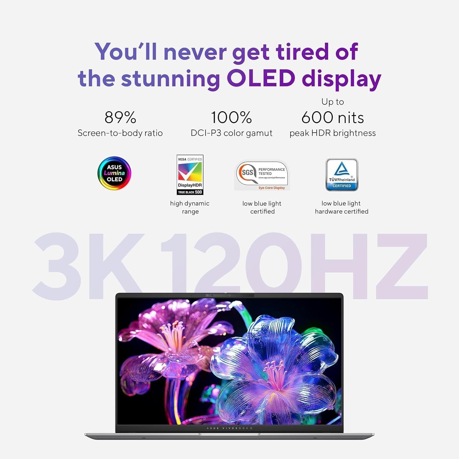 ASUS Vivobook S 15 OLED Laptop, 15.6" 3K OLED 120Hz Display, Intel Ultra 7 155H, ARC Graphics, 16 GB RAM, 1 TB SSD, Backlit KB, Wi-Fi 6E, Windows11 Pro & Office Lifetime License, w/Jawfoal Accessories, view 5