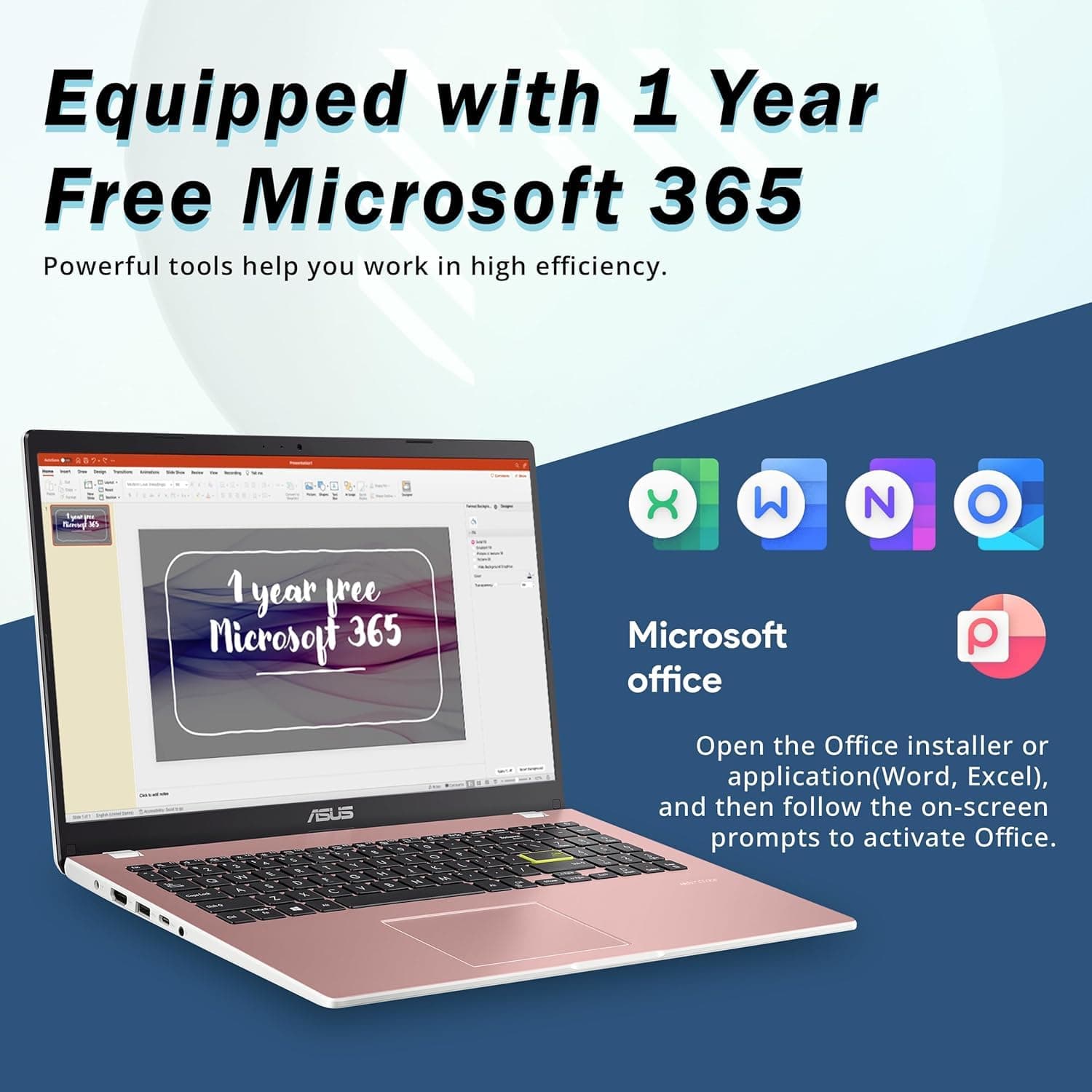 ASUS Vivobook Go 15.6" FHD Laptop, Intel Pentium Silver N6000, 4GB RAM, 128GB SSD Drive, Intel HD Graphics, HD Webcam, Wi-Fi 5, with 1-Year Office 365, Win11, Pink, view 9