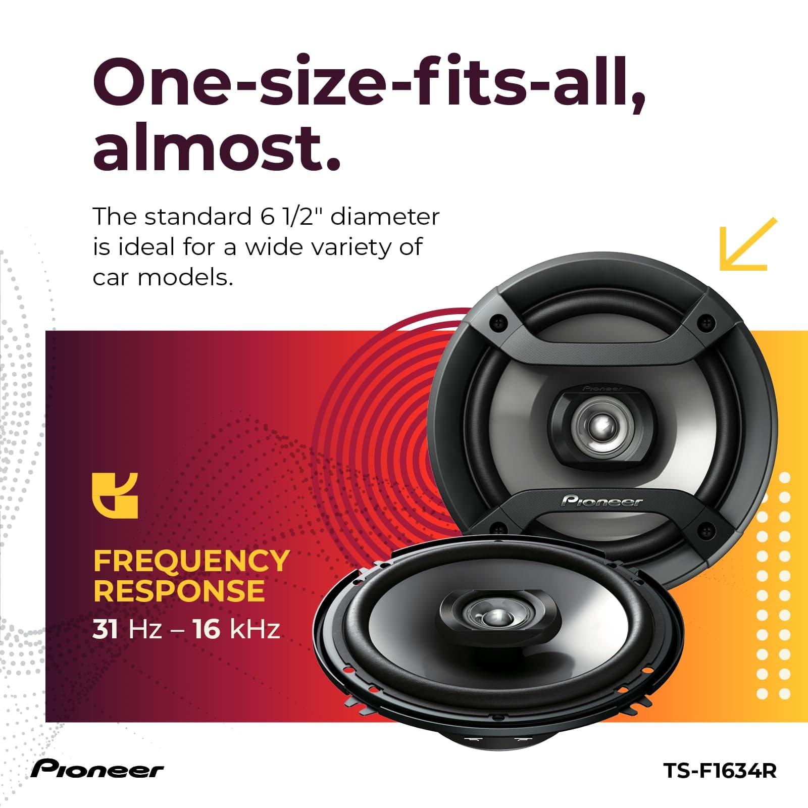 Pioneer F-Series TS-F1634R 6.5" 2-Way Coaxial Car Speakers 200W Max, view 5
