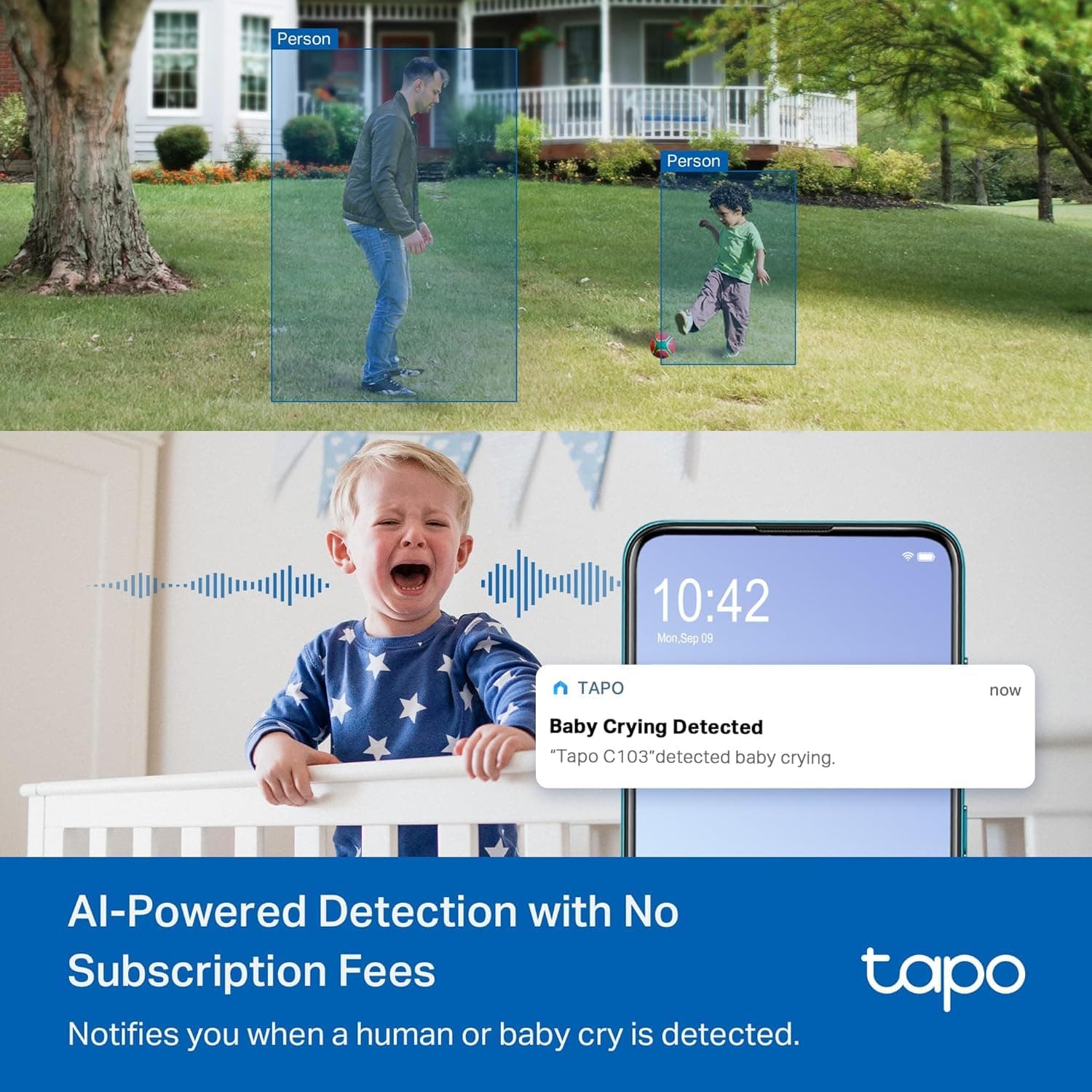 Tapo 2K Indoor/Outdoor Pan/Tilt Wired Security Camera, Baby Monitor, C217, view 5