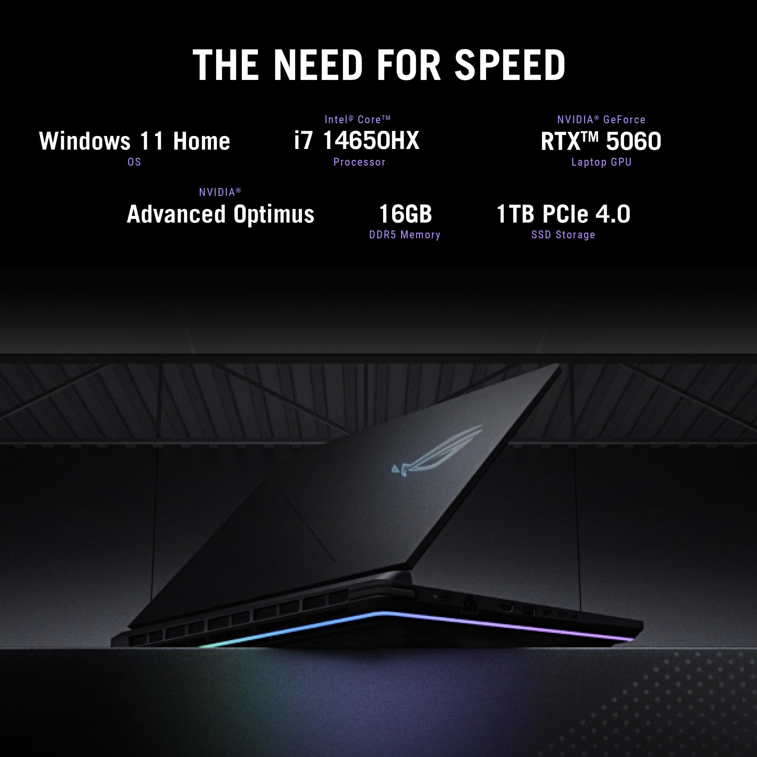 ASUS ROG Strix G16 (2025) Gaming Laptop, 16” FHD+ 16:10 165Hz/3ms, NVIDIA® GeForce RTX™ 5060, Intel® Core™ i7 Processor 14650HX, 16GB DDR5, 1TB Gen 4 SSD, Wi-Fi 7, Windows 11 Home, G615JMR-AS74, view 4