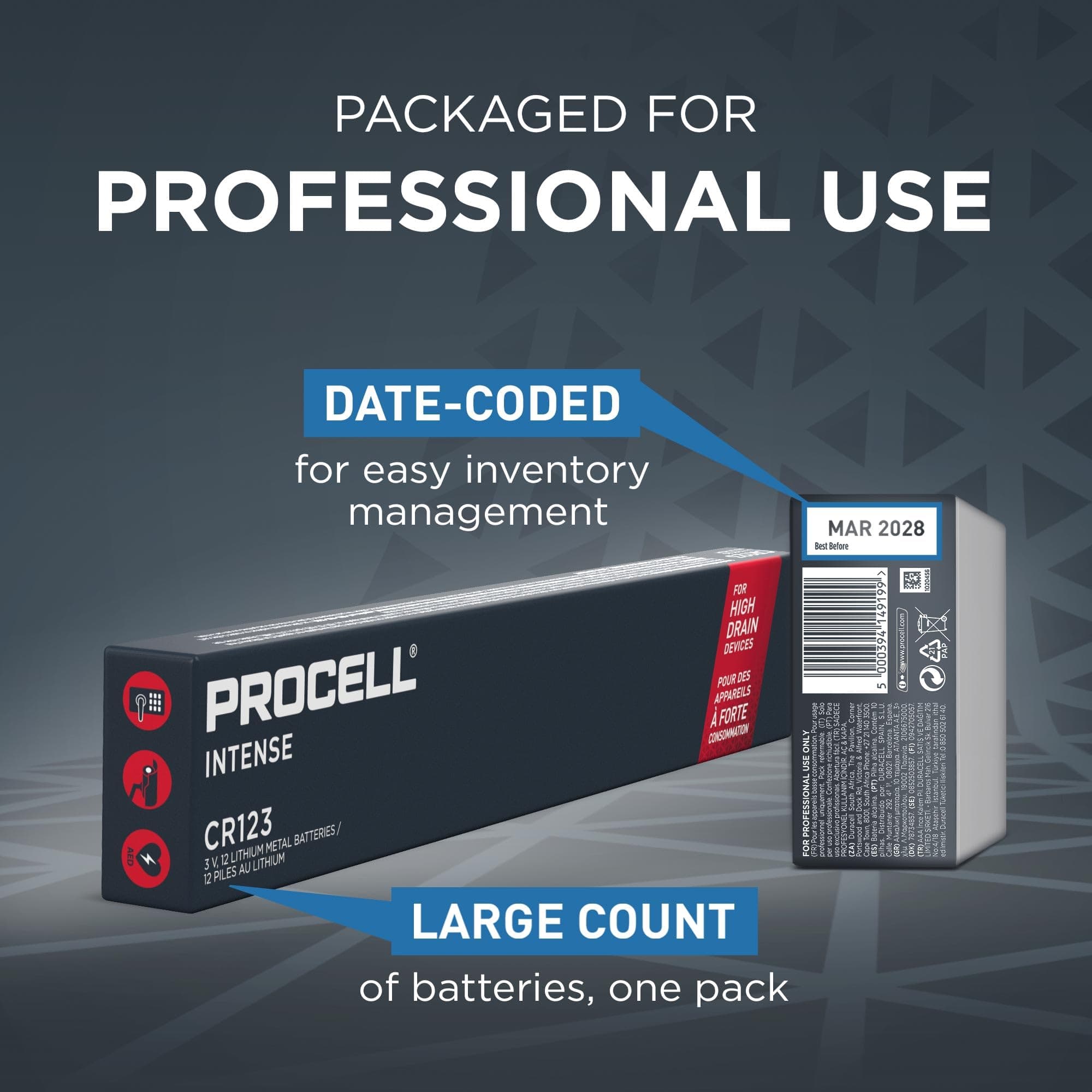 PROCELL CR123A 3V Lithium Batteries, High-Power Professional, 216-Count, view 4