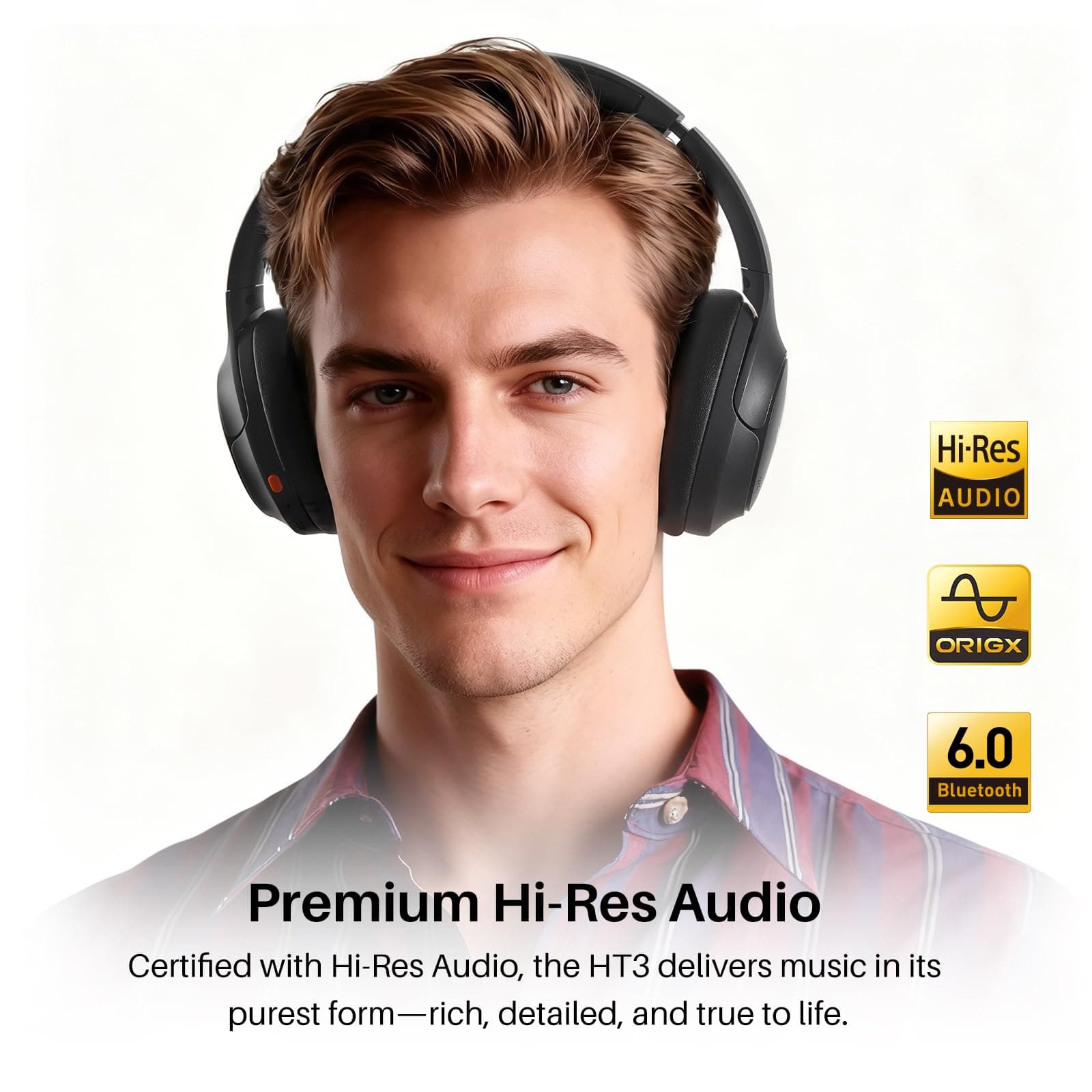 TOZO HT3 Hybrid Noise Cancelling Wireless Headphones, 90H Over Ear Headset, view 2