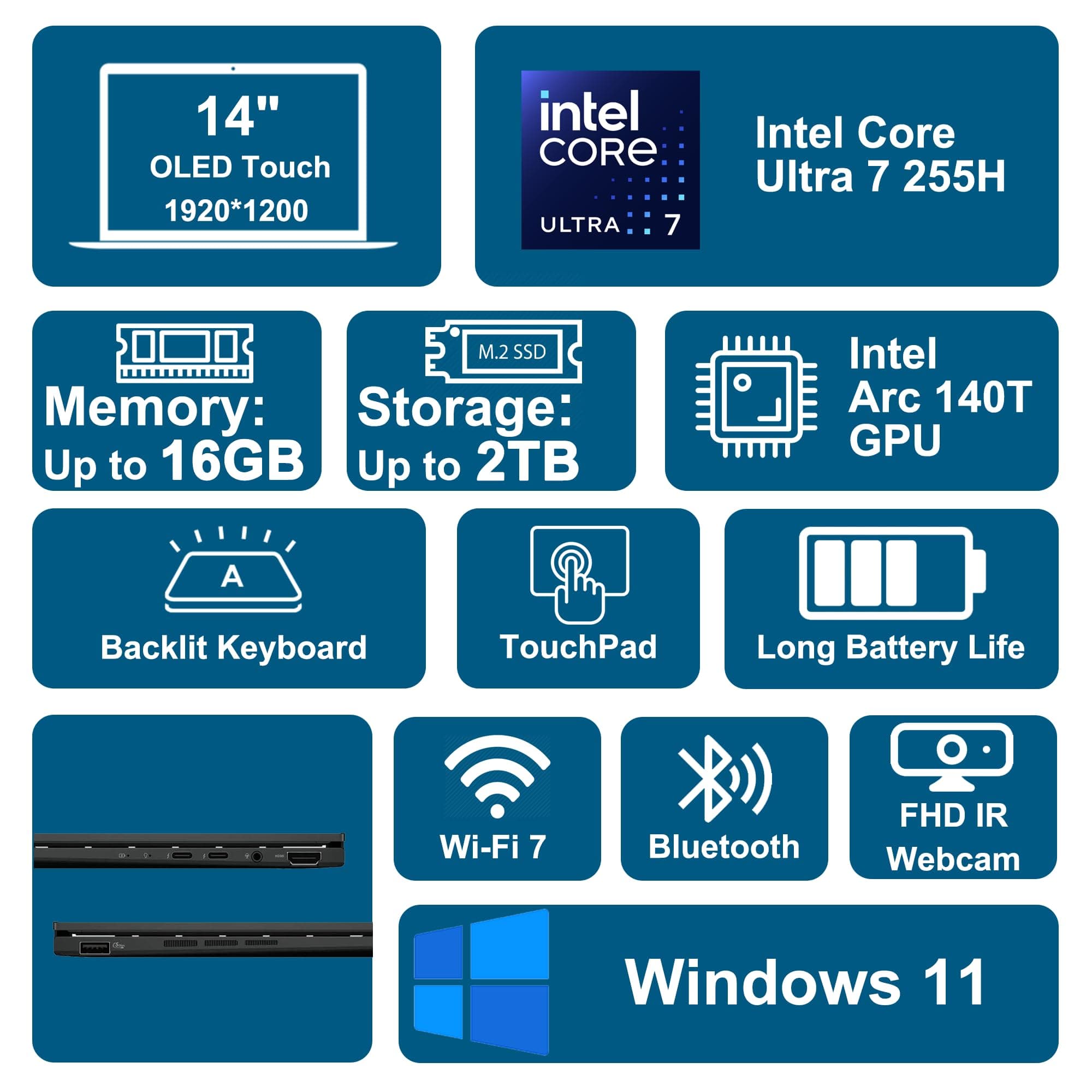ASUS Zenbook 14 Laptop 14" WUXGA OLED Touch (500nits HDR, 100% DCI-P3) Intel 16-core Ultra 7 255H (>Ultra 9 185H) 16GB RAM 512GB SSD for Creator Business Professional Win11 ICP Hub, view 3
