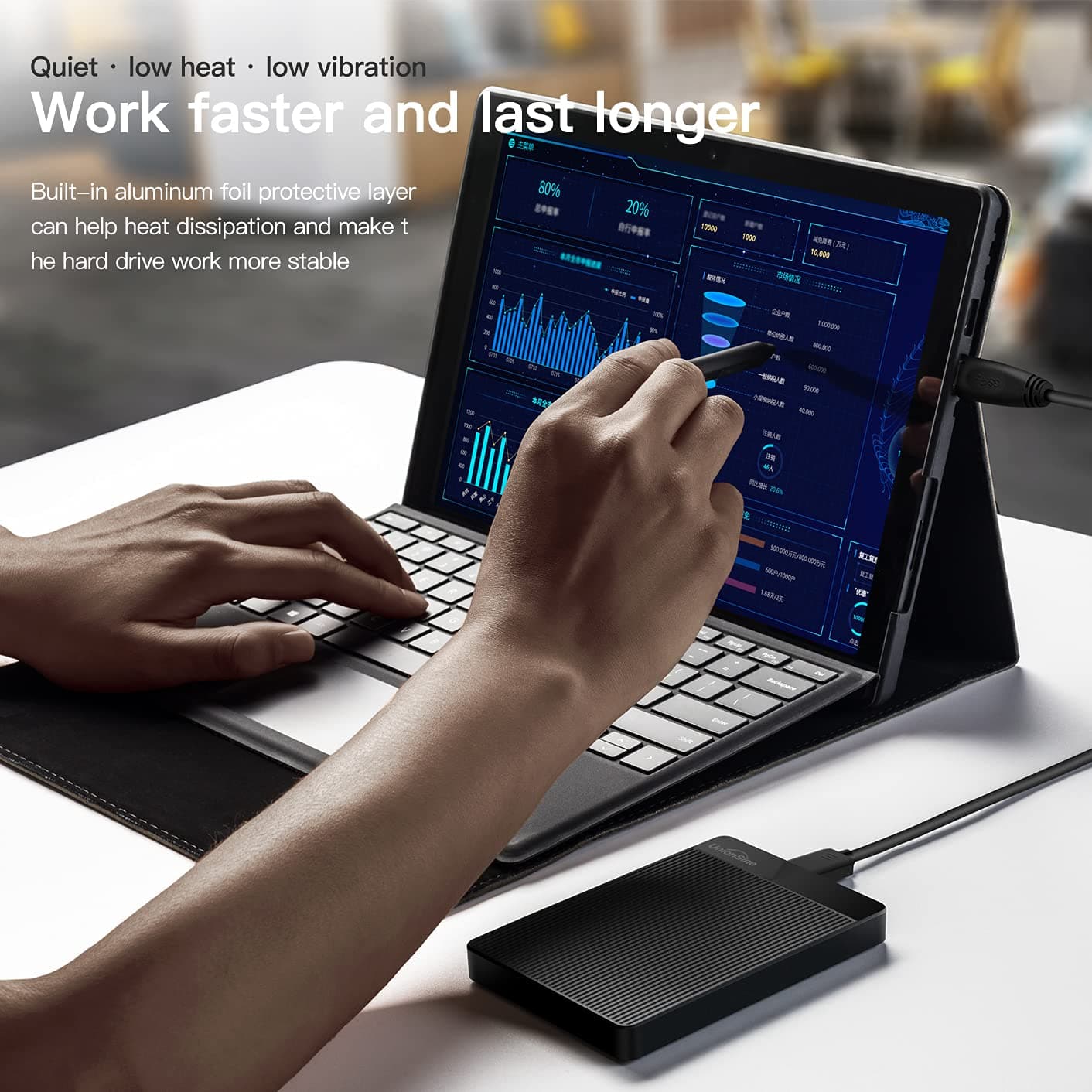 UnionSine 1TB Ultra Slim Portable External Hard Drive HDD-USB 3.0, view 4
