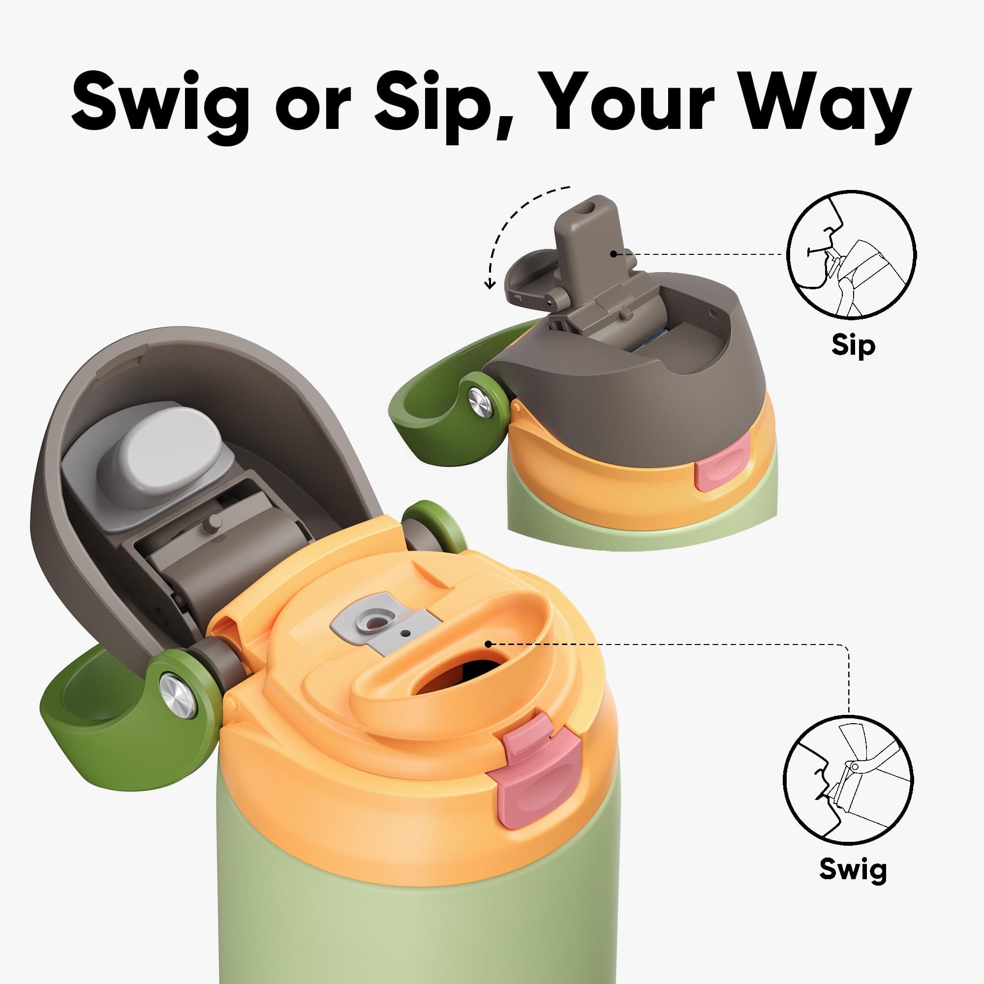 ENCOOL Leakproof Insulated Water Bottle with Straw Dual-Sip Water Bottle Bag-Safe Design for Work, Commute & Gym – Keeps Drinks Cold All Day, 18 oz, Sage Green, view 7
