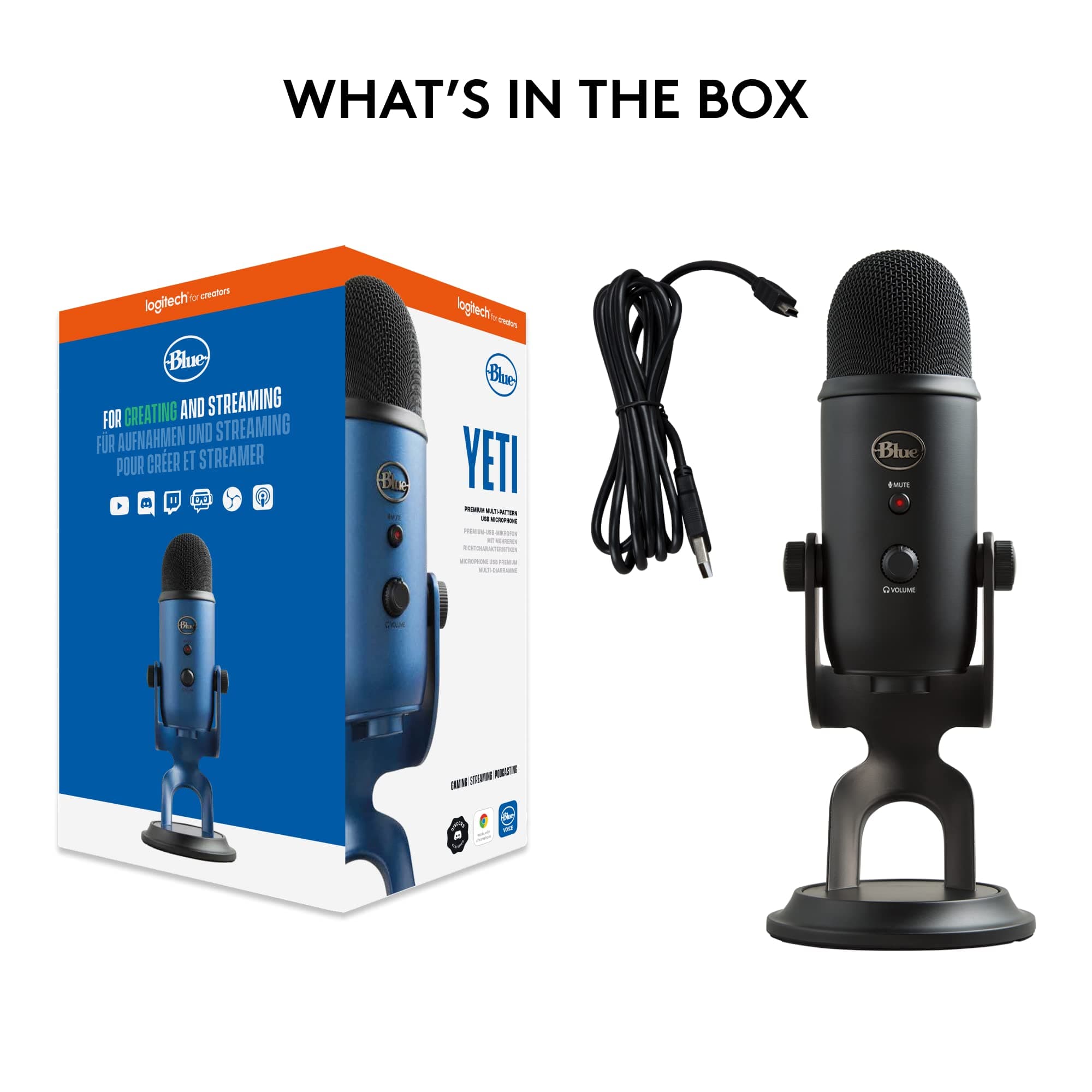 Logitech Creators Blue Yeti USB Microphone for PC, Mac, Gaming, Recording, Streaming, Podcasting, Studio and Computer Condenser Mic with Blue VO!CE effects, 4 Pickup Patterns, Plug and Play - Blackout, view 9