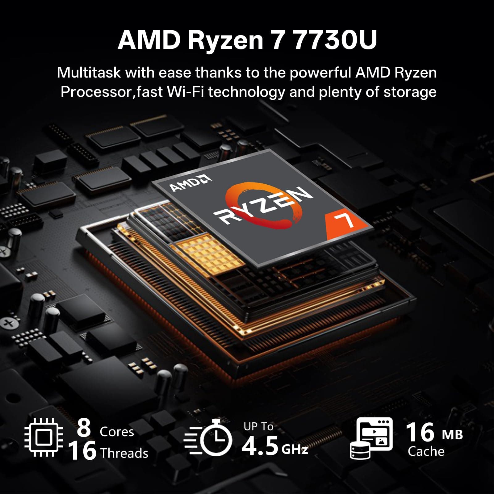 HP 17.3" FHD Copilot AI Laptop PC, AMD Ryzen 7 7730U, 16GB RAM 512GB SSD, view 3