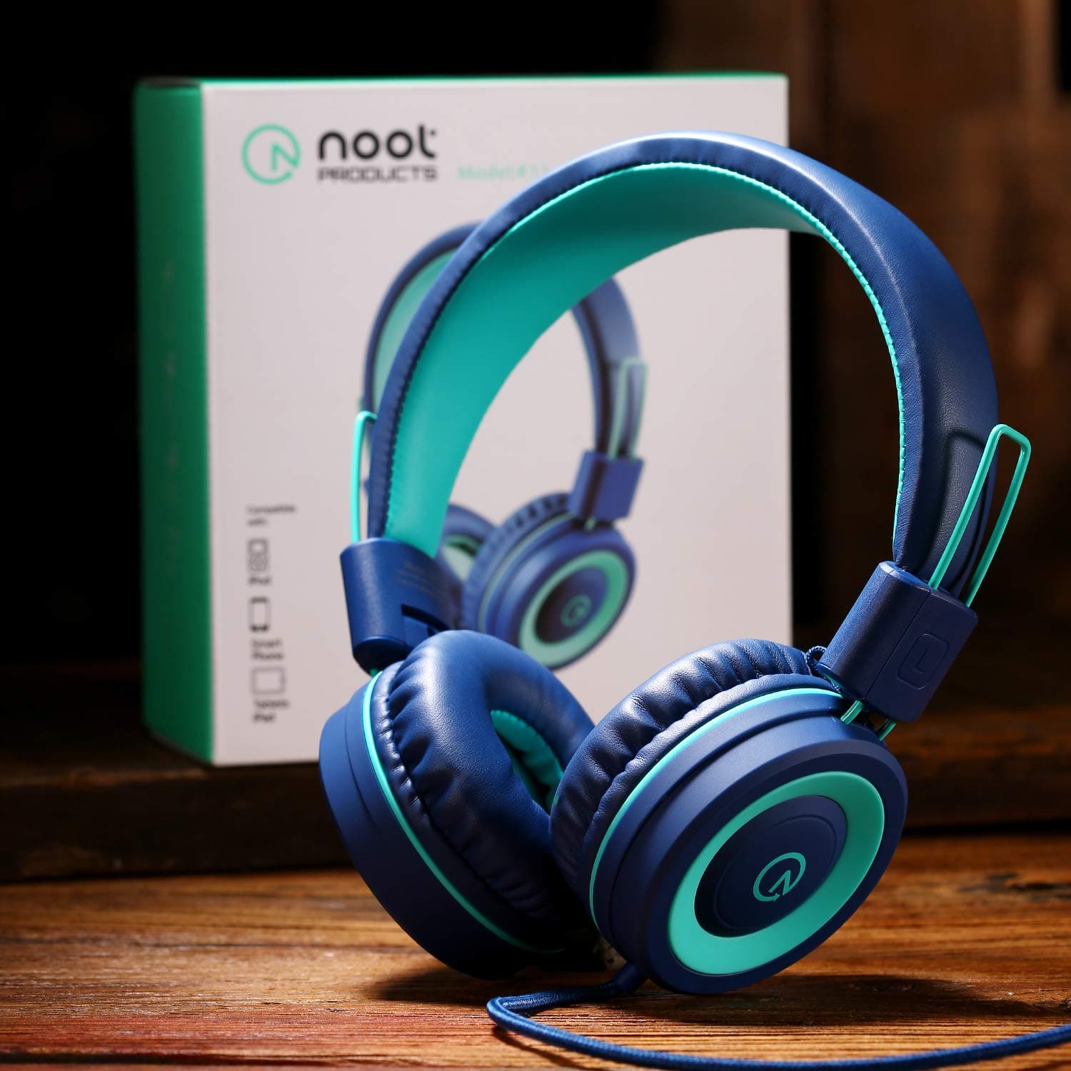 noot products K11 Kids Headphones with Wired Cord 3.5mm Jack Navy/Teal, view 6