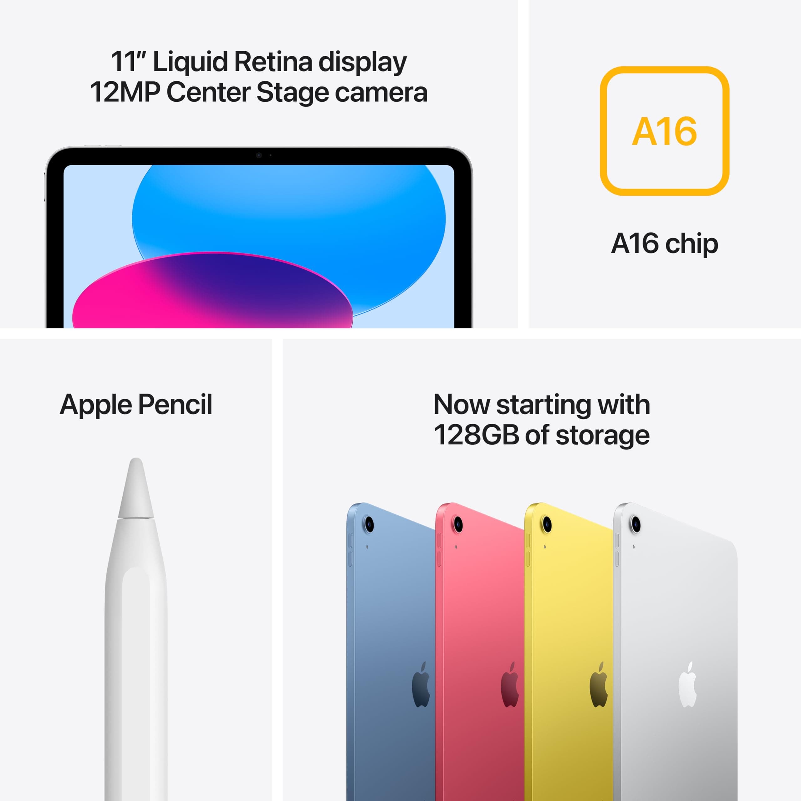 Apple iPad 11-inch: A16 chip, 11-inch Model, Liquid Retina Display, 128GB, Wi-Fi 6, 12MP Front/12MP Back Camera, Touch ID, All-Day Battery Life — Blue, view 5