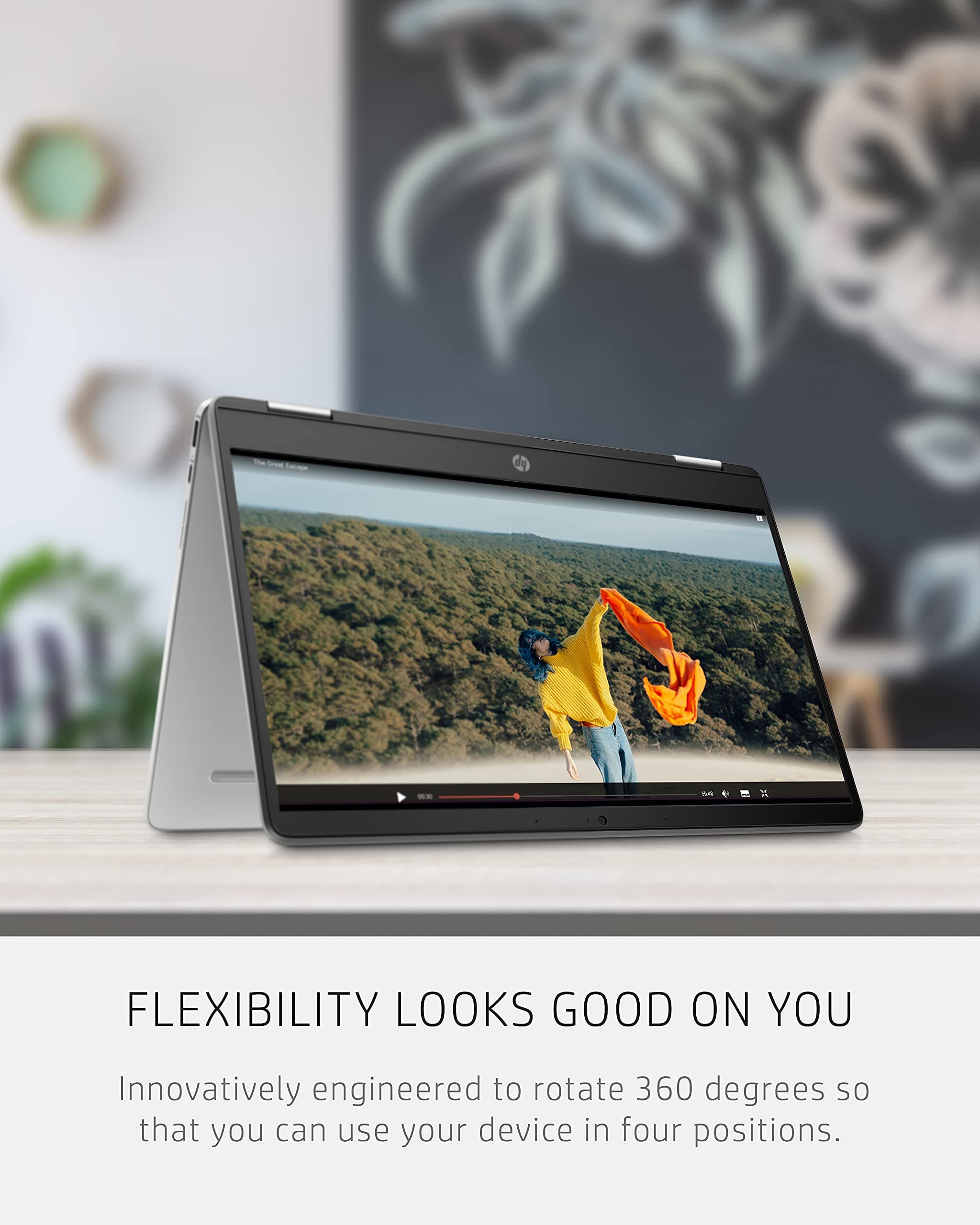 HP Chromebook x360 14a 2-in-1 Laptop, Intel Pentium Silver N5030, 4 GB RAM, 64 GB eMMC, 14” HD Micro-Edge Touchscreen, Chrome OS, 720p Webcam, Dual Speakers, Long Battery Life (14a-ca0023nr, 2021), view 7
