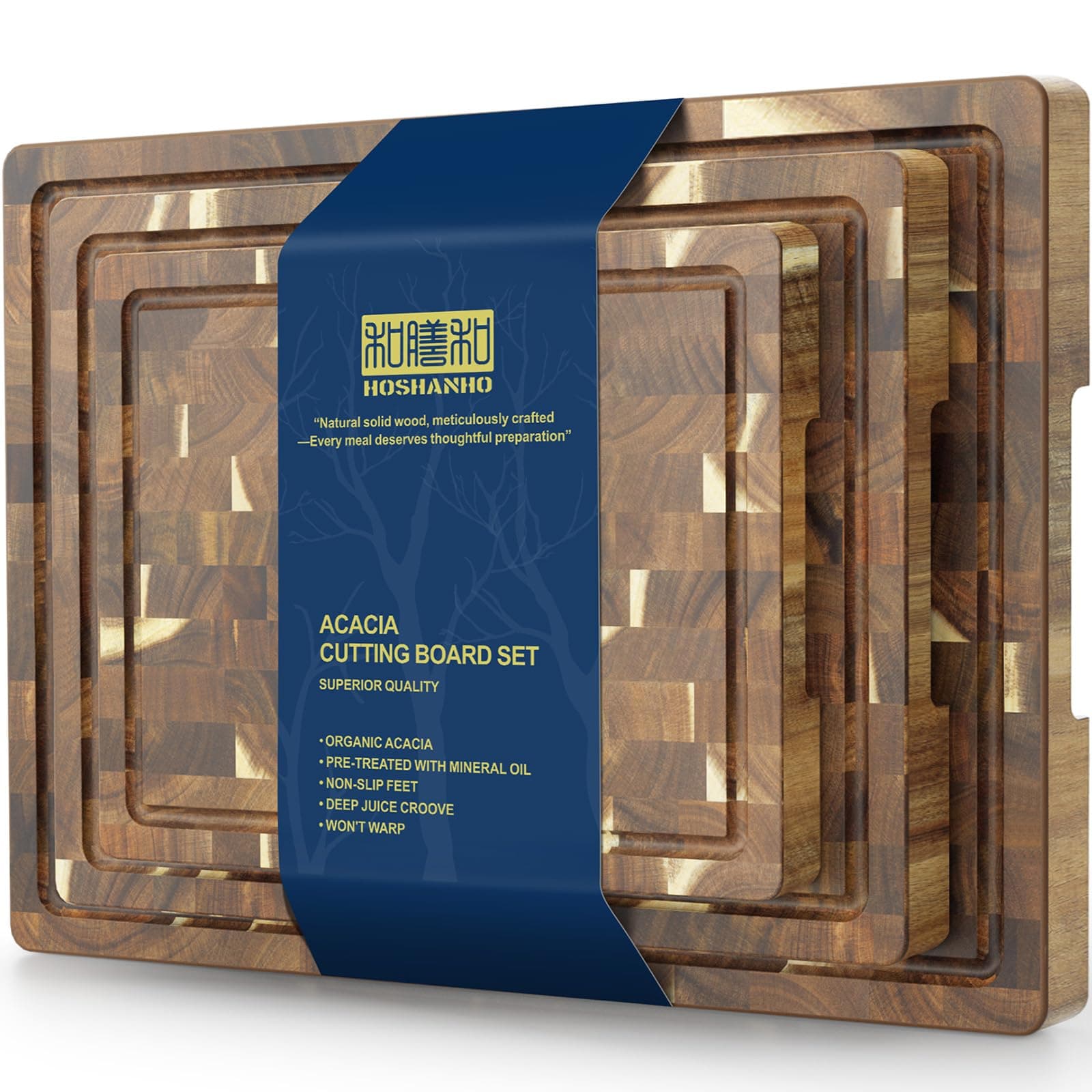 HOSHANHO 3 Packs Cutting Board Set, Extra Large Acacia Wood Cutting Boards