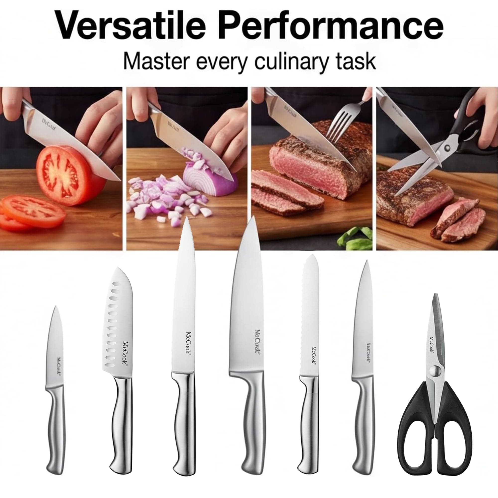 McCook Kitchen Knife Set 15PC Knife Block Set w Built-in Sharpener, view 7