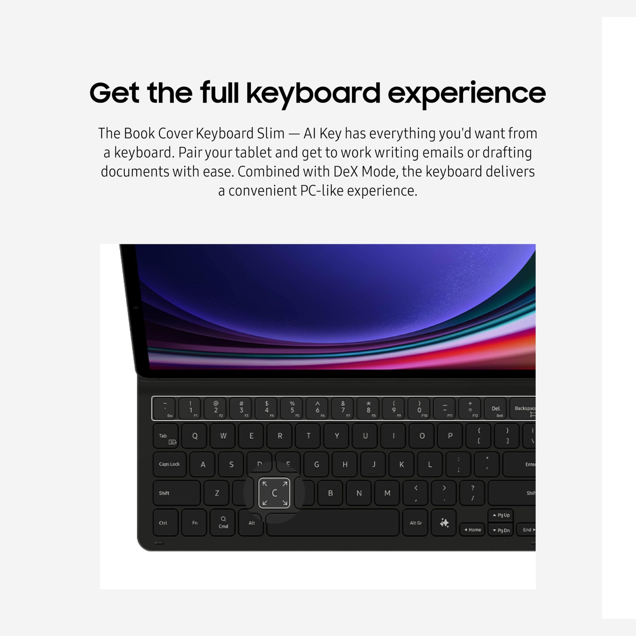 Samsung Galaxy Tab S9 | S9 FE | S10 FE, FE Book Cover Keyboard Slim - AI Key for Galaxy Tab S10 FE, Detachable Platform, PC-Like Experience, Wireless Keyboard Sharing, view 4
