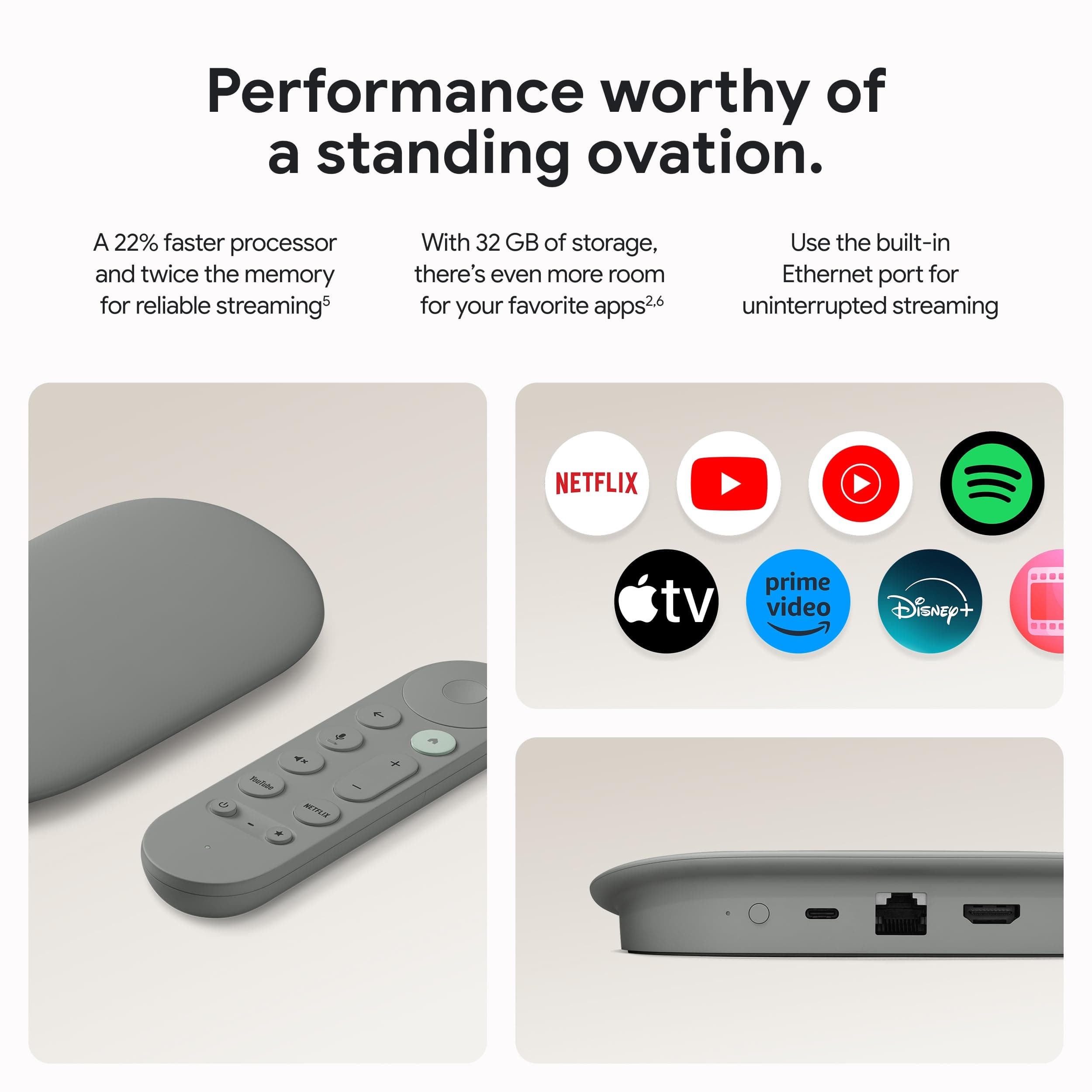 Google TV Streamer 4K - Fast Streaming Entertainment on Your Device with Voice Search Remote - Watch Movies, Shows, Live, and Netflix in HDR - Smart Home Control - 32 GB of Storage - Hazel, view 4