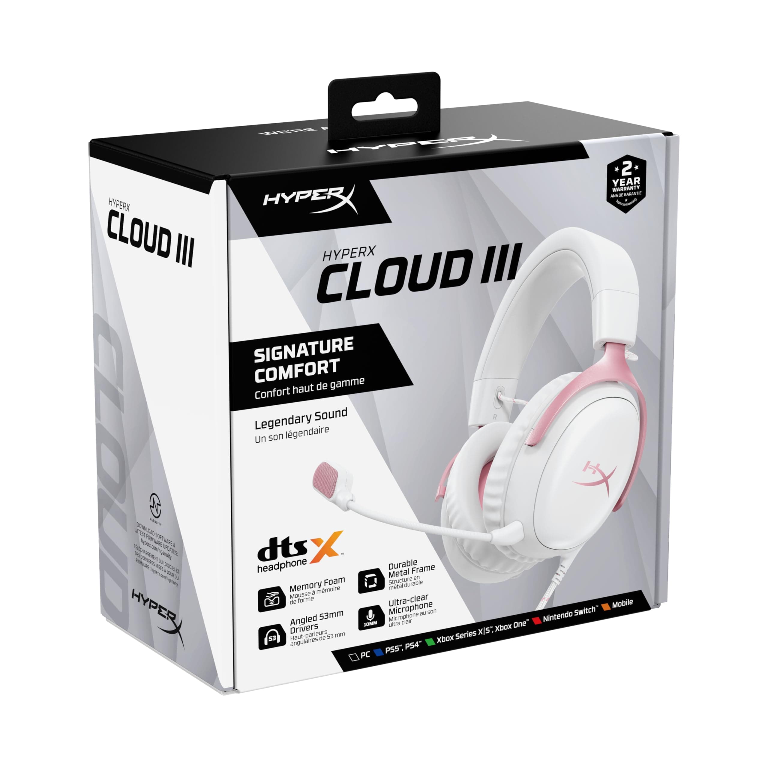 HyperX Cloud III – Wired Gaming Headset, PC, PS5, Xbox Series X|S, Angled 53mm Drivers, Memory Foam, Durable Frame, Ultra-Clear 10mm Mic, USB-C, USB-A, 3.5mm – Pink, view 5
