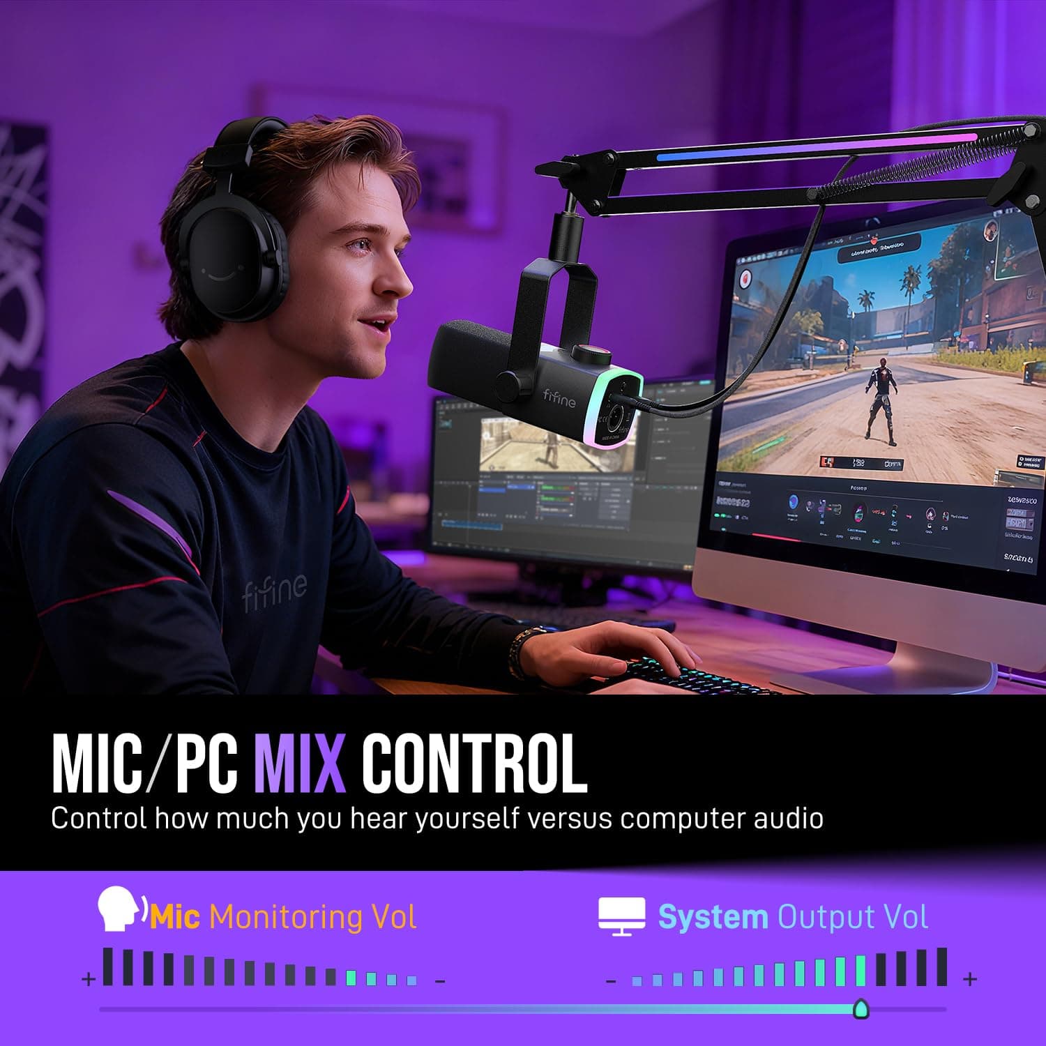 FIFINE AmpliGame AM8PROT Gaming Microphone Kit, XLR/USB Dynamic PC Mic, view 5
