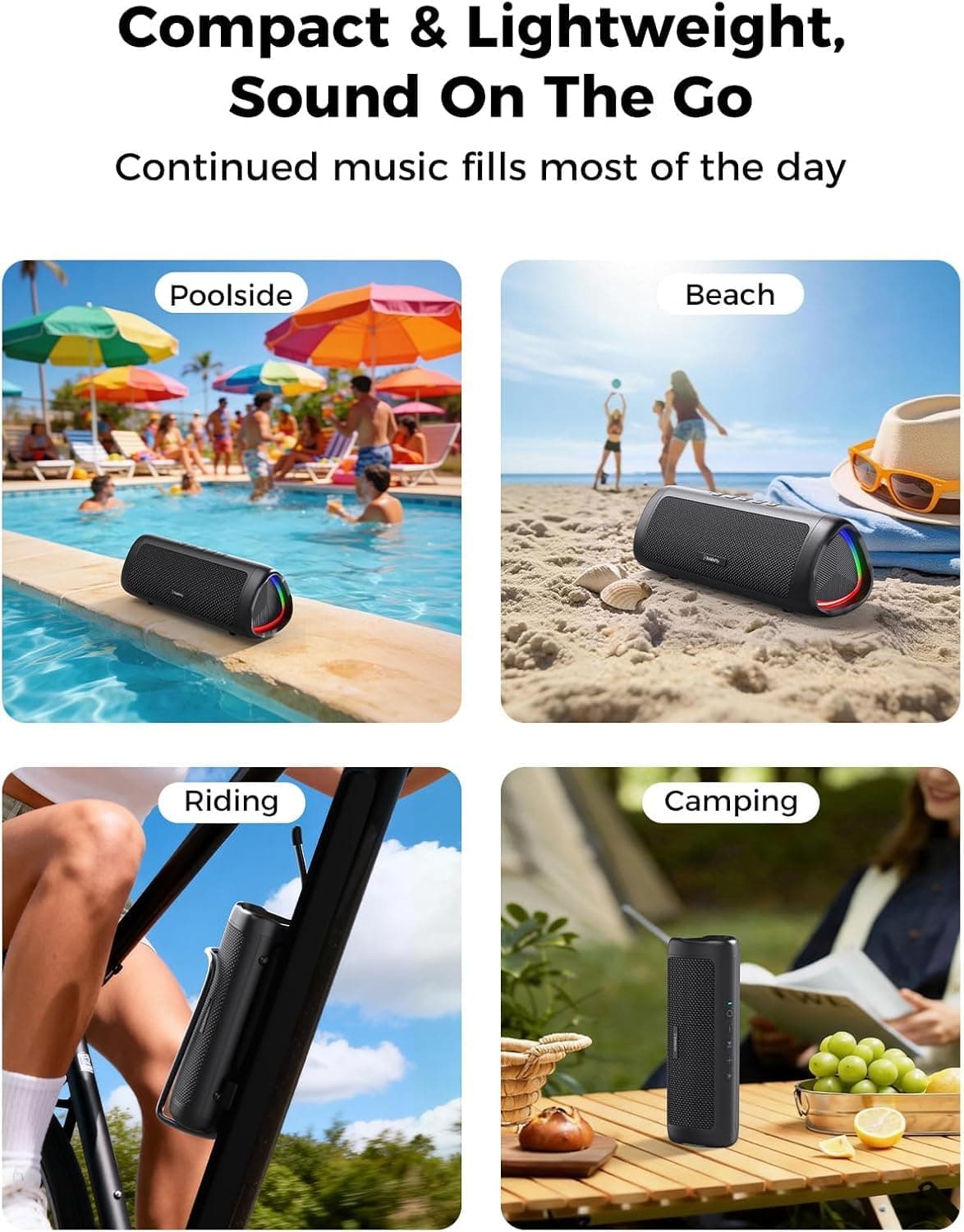 Bluetooth Speaker, 20W HD Sound, Portable Wireless, IPX5 Waterproof, Up to 24H Playtime, TWS Pairing, for Home/Party/Outdoor/Camping/Beach Essentials, Electronic Gadgets, Birthday Gift (Black), view 7