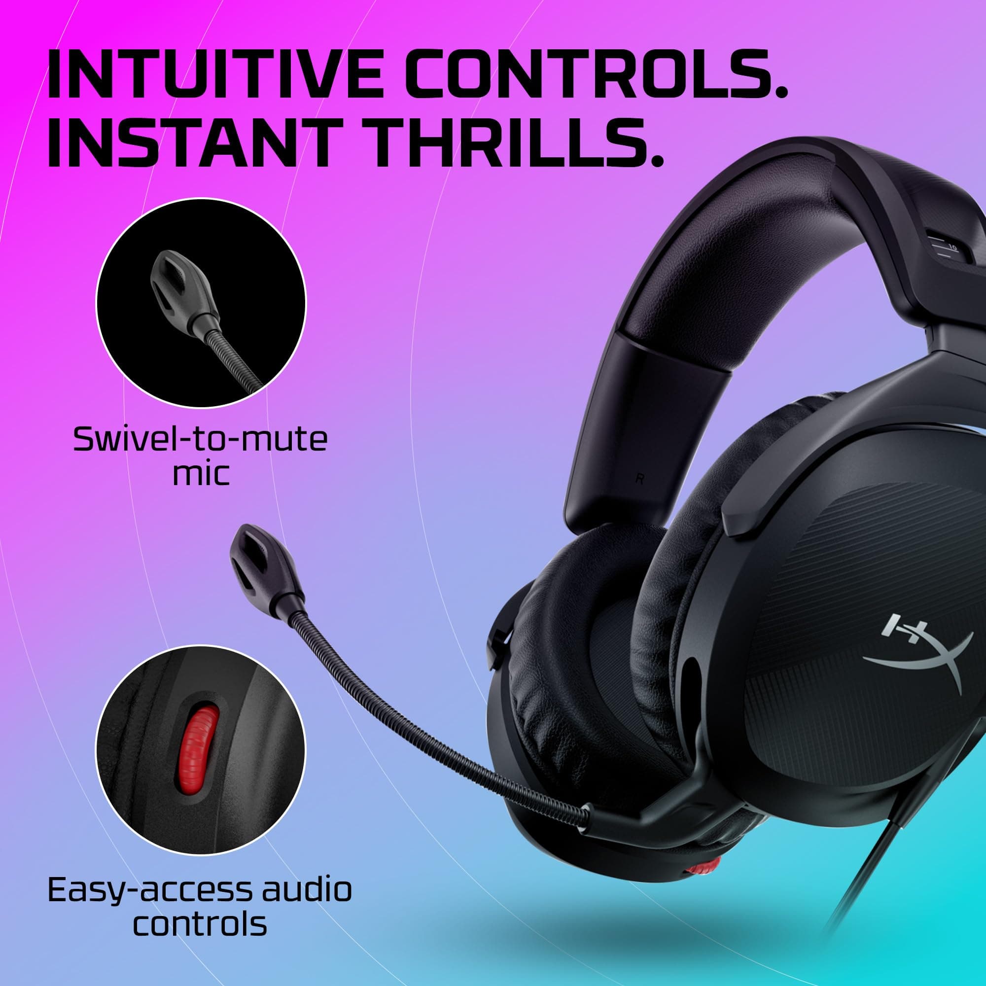 HyperX Cloud Stinger 2 – Gaming Headset, DTS Headphone:X Spatial Audio, Lightweight Over-Ear Headset with mic, Swivel-to-Mute Function, 50mm Drivers, PC Compatible, Black, view 4
