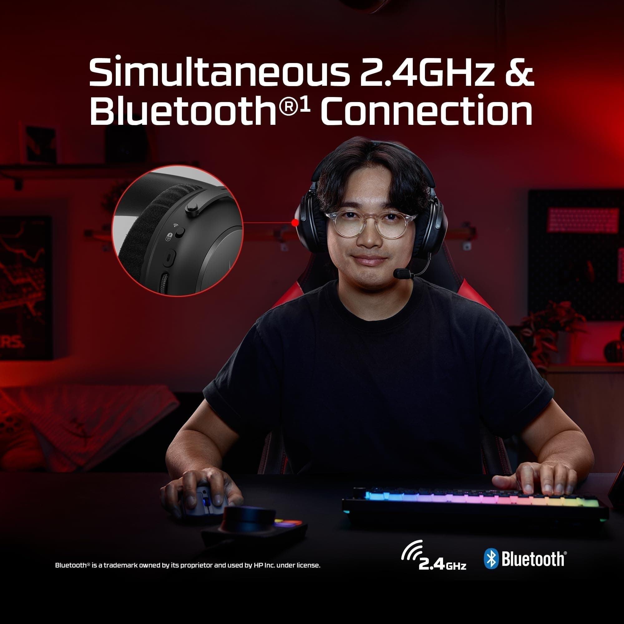 HyperX Cloud Alpha 2 – Wireless Gaming Headset with 53mm Dual-Chamber Drivers and up to 250 Hours Battery Life, RGB Base Station, Simultaneous 2.4GHz & Bluetooth - Black, view 5