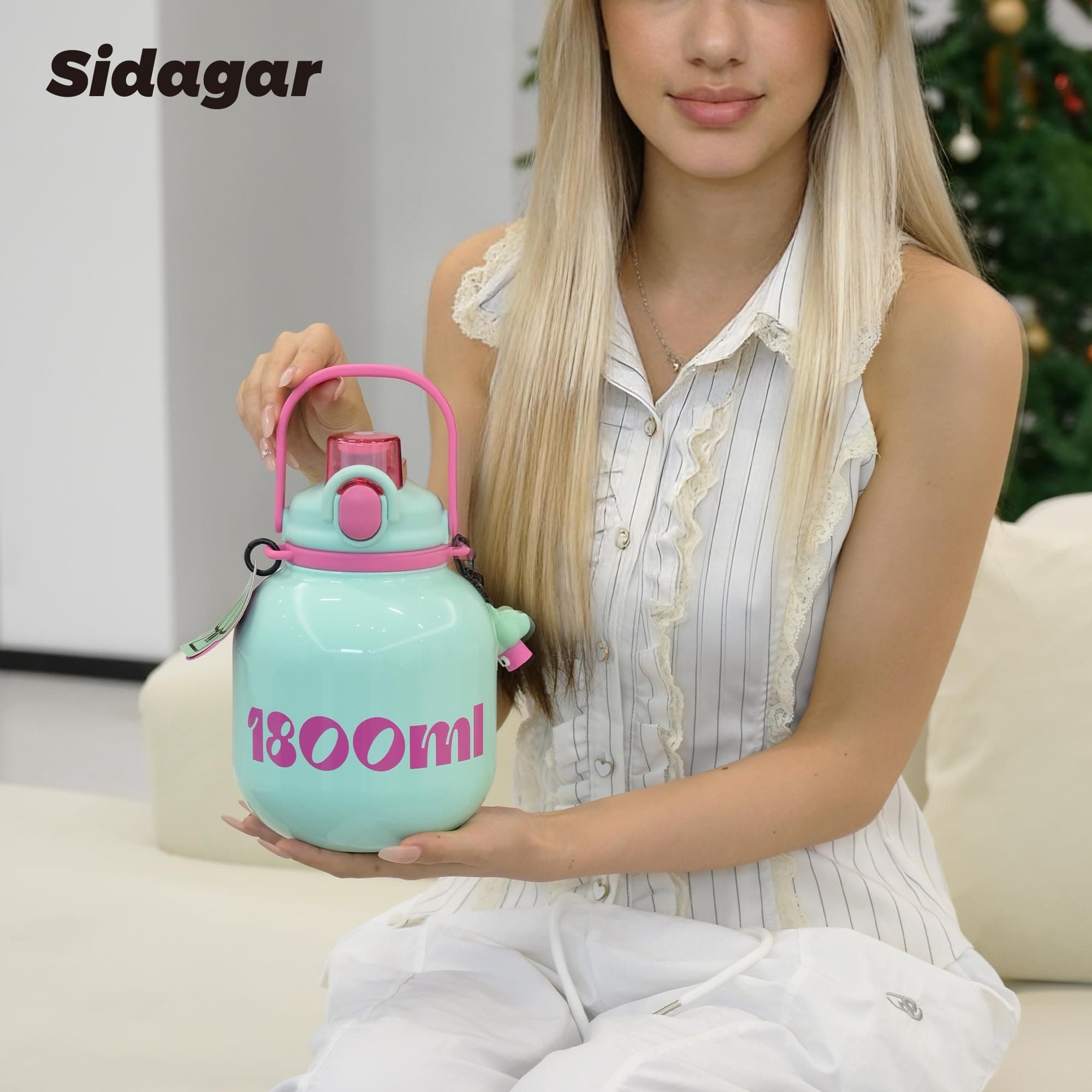 Sidagar 60 oz Half Gallon Insulated Water Bottle with Straw, Green, view 4