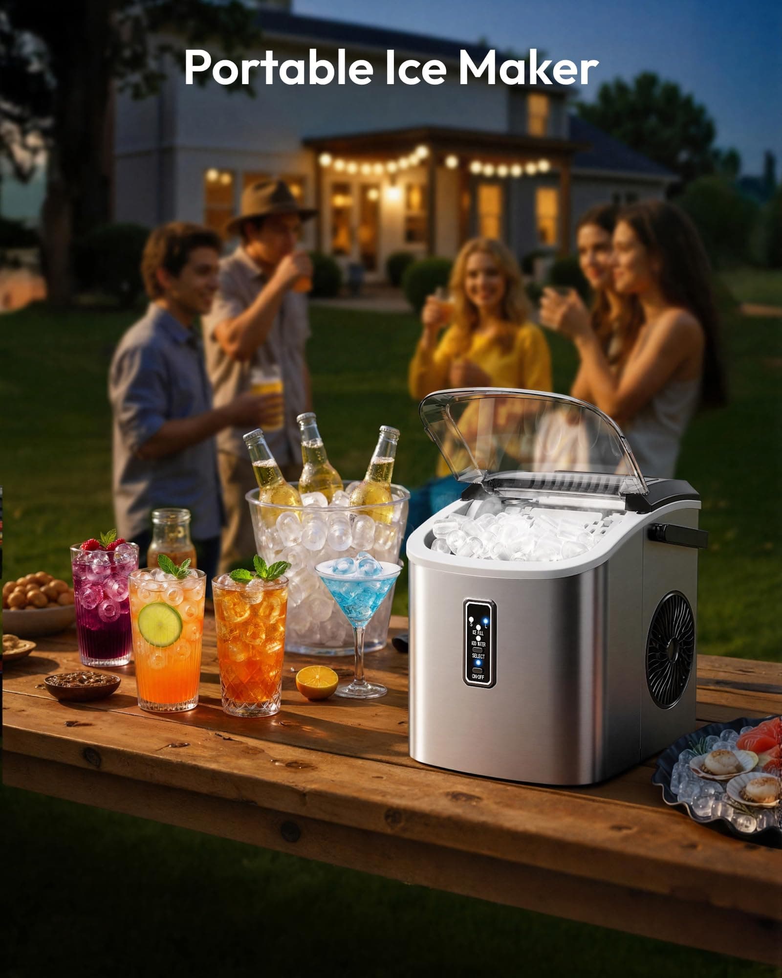 EUHOMY Ice Maker Countertop, 9 Cubes Ready in 6 Mins, 26lbs/24H, Self-Cleaning, Portable Ice Maker Machine with Carry Handle, Basket and Scoop, 2 Sizes of Bullet Ice for Home, Kitchen, Office, view 9
