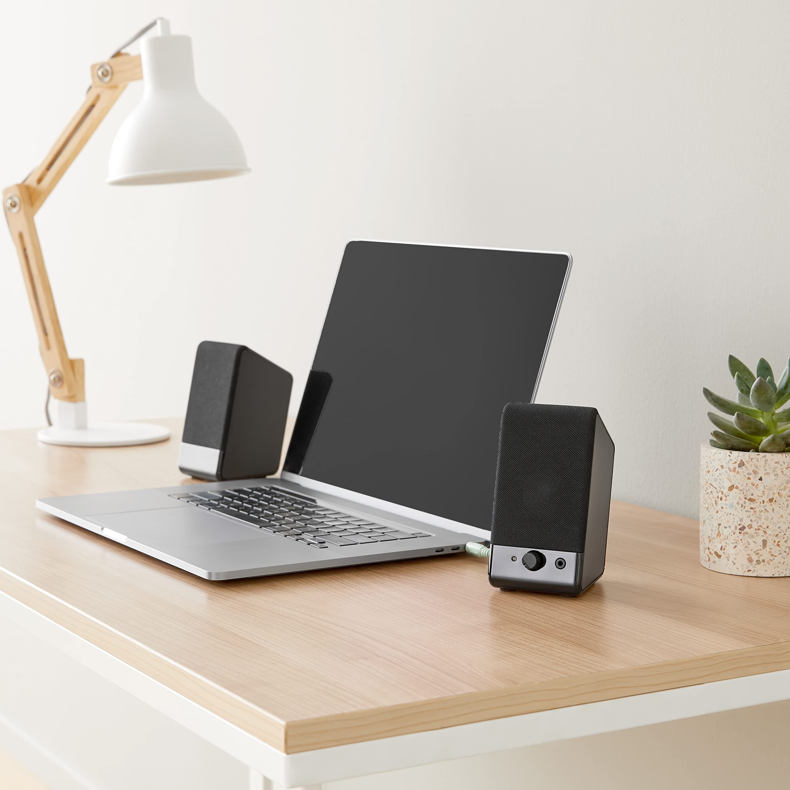 Amazon Basics USB-Powered Computer Speakers with Volume Control for Desktop or Laptop PC, Compact Size, Headphone Jack, Portable, Plug-N-Play, Black, view 7
