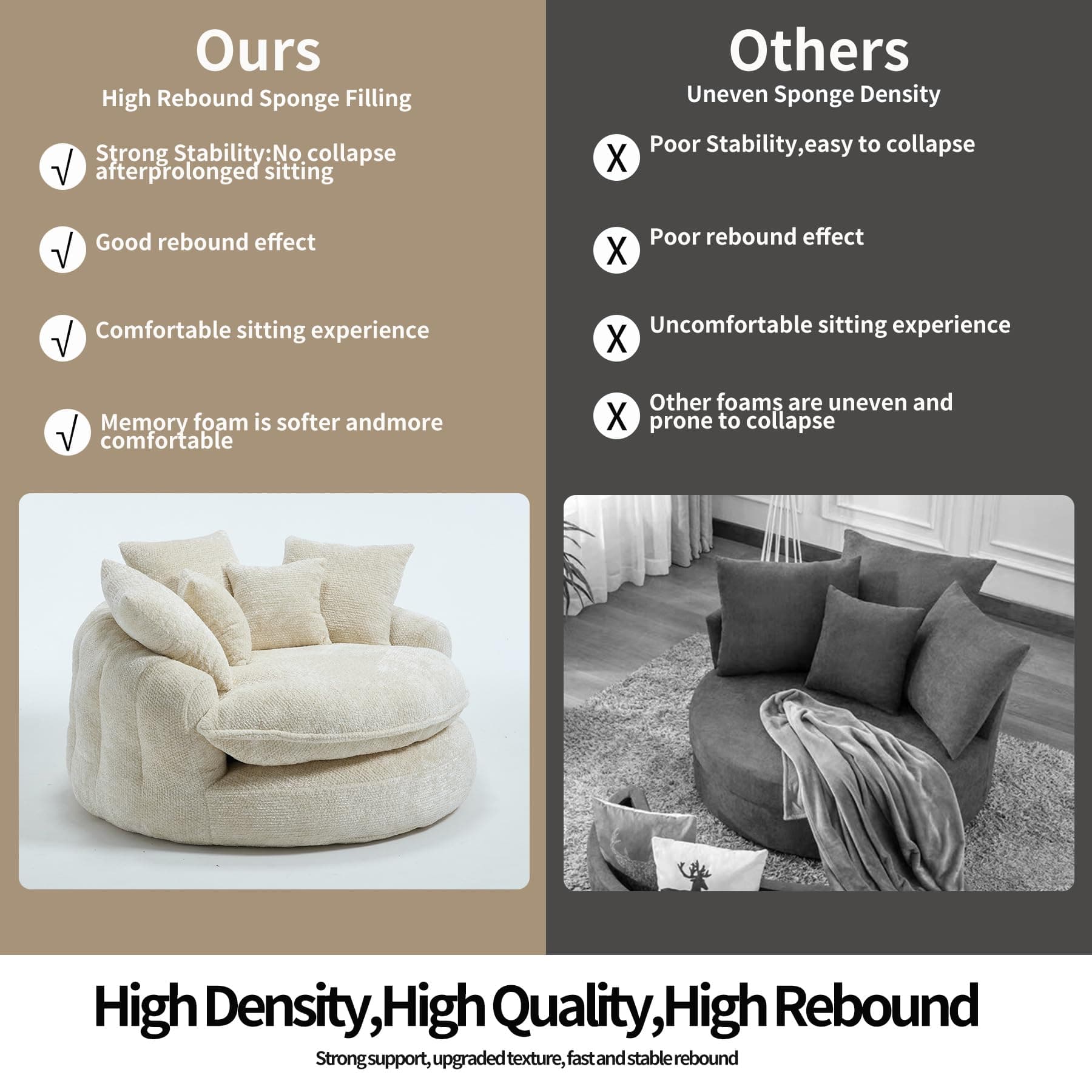 Gfovixo Oversized Chenille Round Sofa, Fluffy Reading Chair for Living Room, view 6