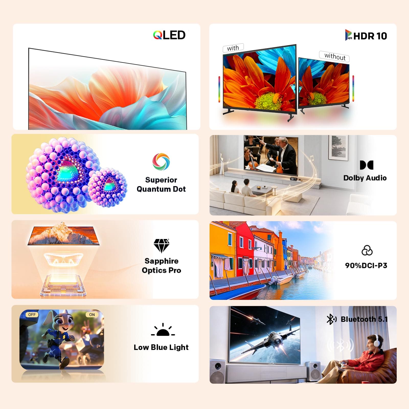 coocaa 40 Zoll Fernseher, 100cm, QLED FHD Smart TV, Superior QLED Tech, HDR10, HLG, 1.5GB RAM für flüssiges Streaming, Dolby Audio, Triple Tuner DVB-T/-T2/-C/-S/-S2 CI+,Bluetooth 5.1, 40CTQH38Z, 2026, view 2