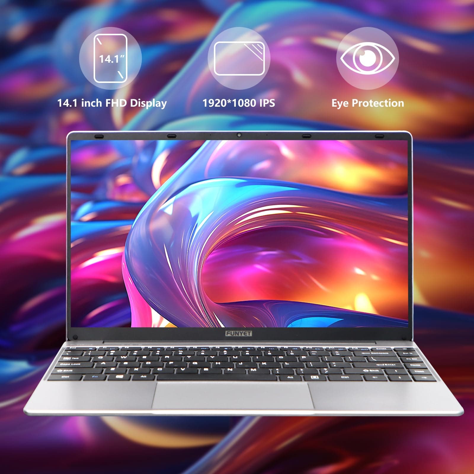 FUNYET Laptop Computer, Gaming Laptops 2026, 14 Inch Lap Top PC Windows 11 Pro, 16GB RAM 512GB SSD, Intel N5095 Processor(up to 2.9 GHz), Office 365, for Business and Students, 2-Year Warranty, view 4